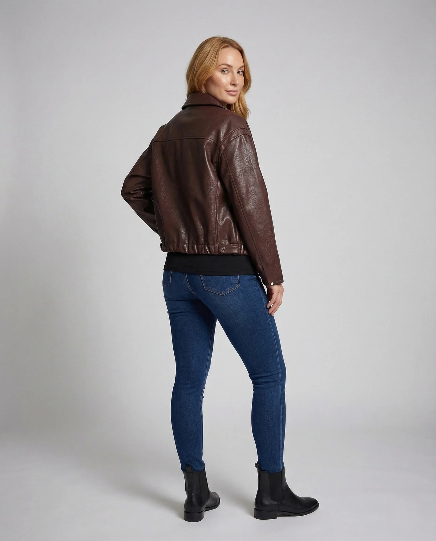 Damen Kunstlederjacke Kurz Kragen - Image 4