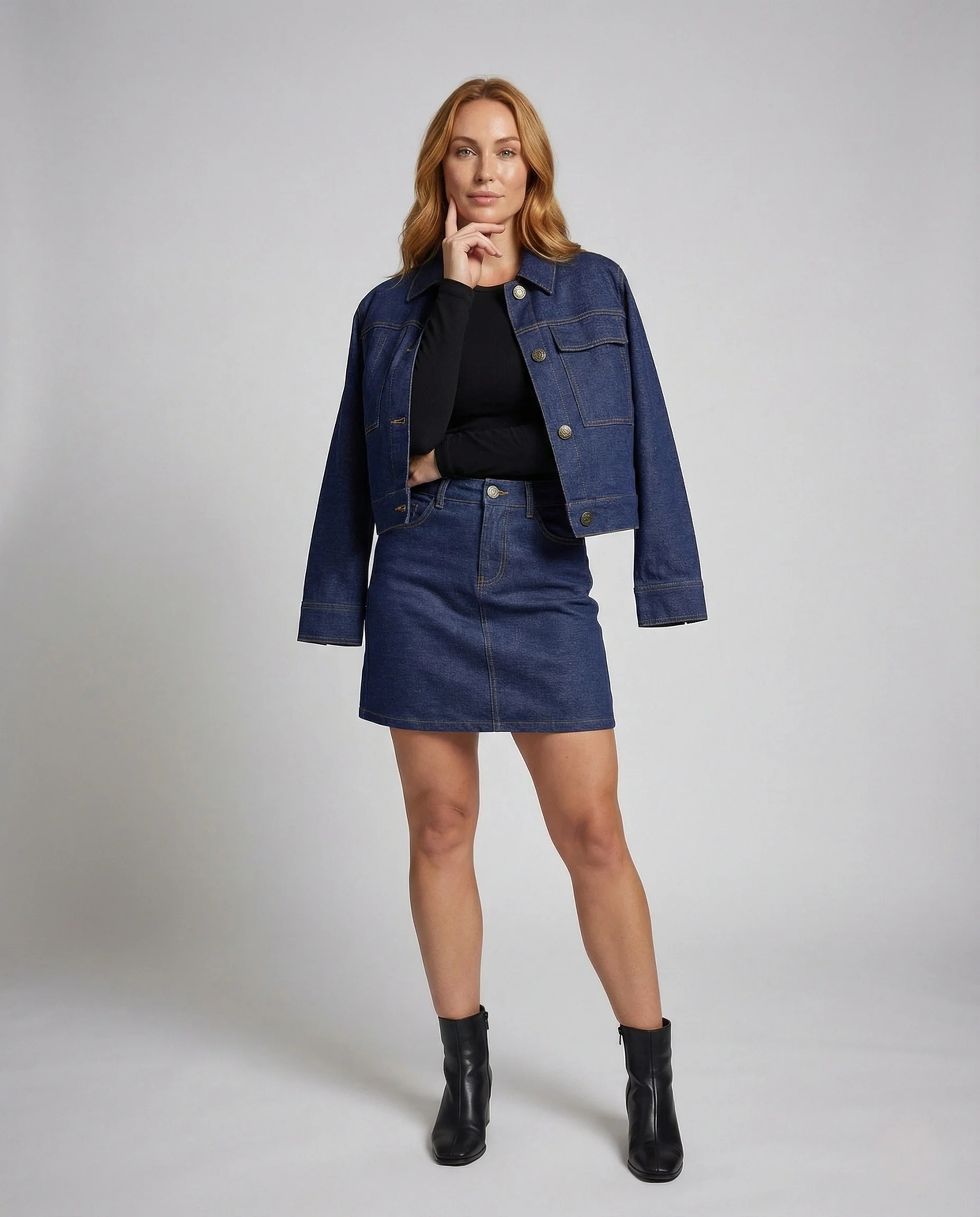 Damen Jeans Set Oversize Jacke A Linie Rock