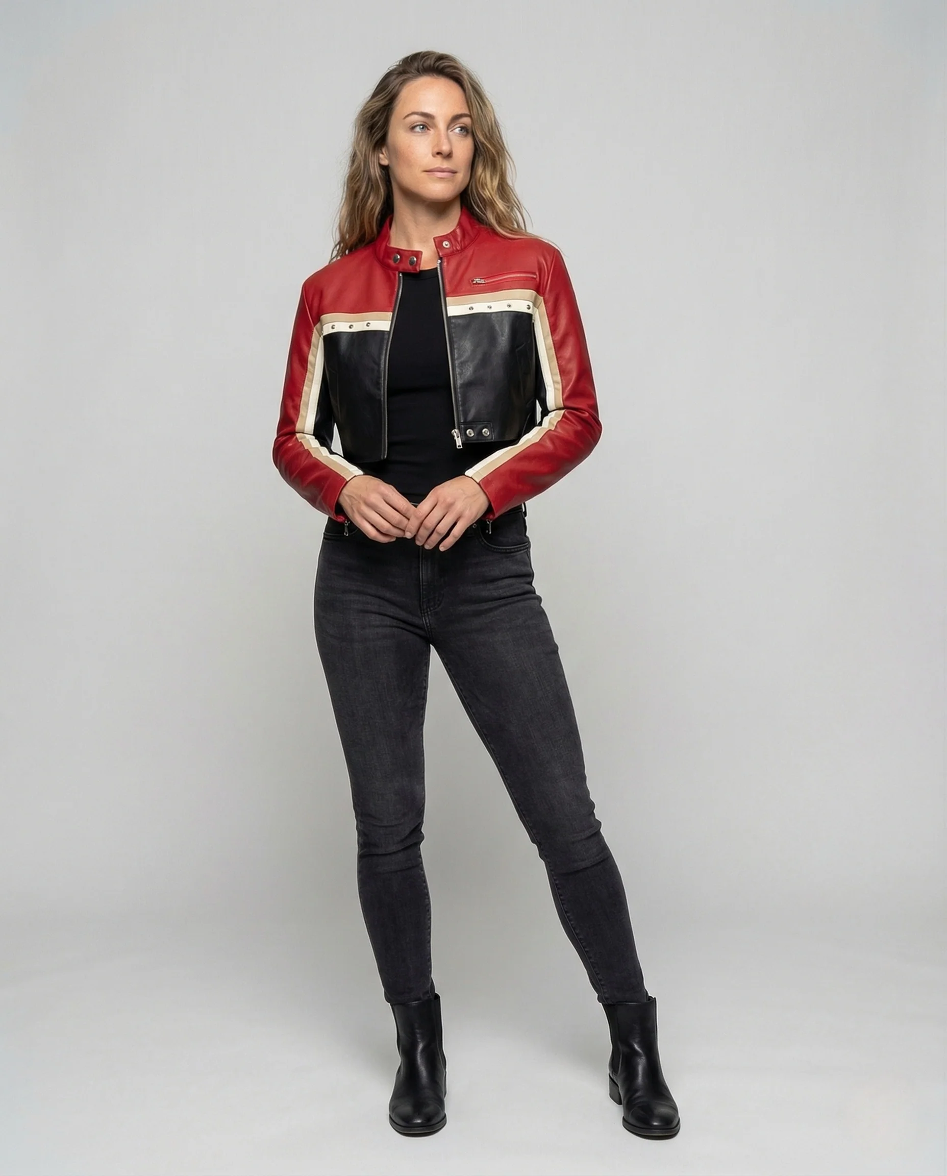 Damen PU Bikerjacke mit Nieten - Image 2
