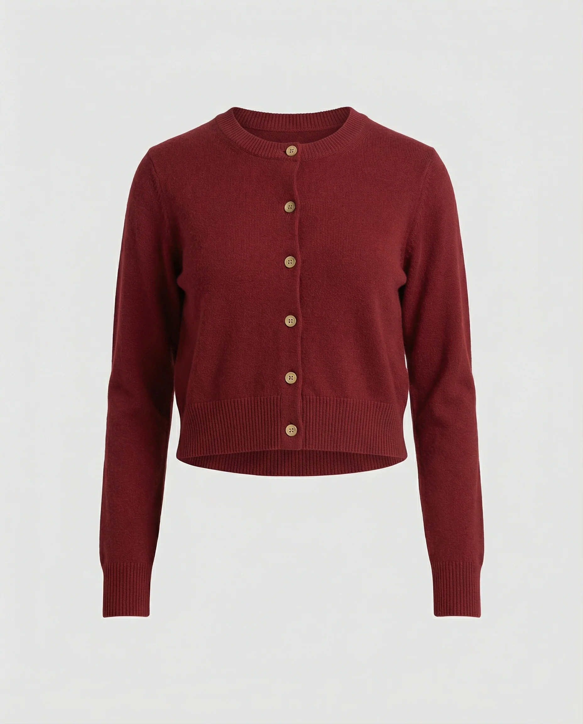 Kurz geschnittene Strickjacke mit Rundhalsausschnitt Zierknopfleiste Trompetenärmeln und elastischem Rippsaum Heidi-Mode - Image 4