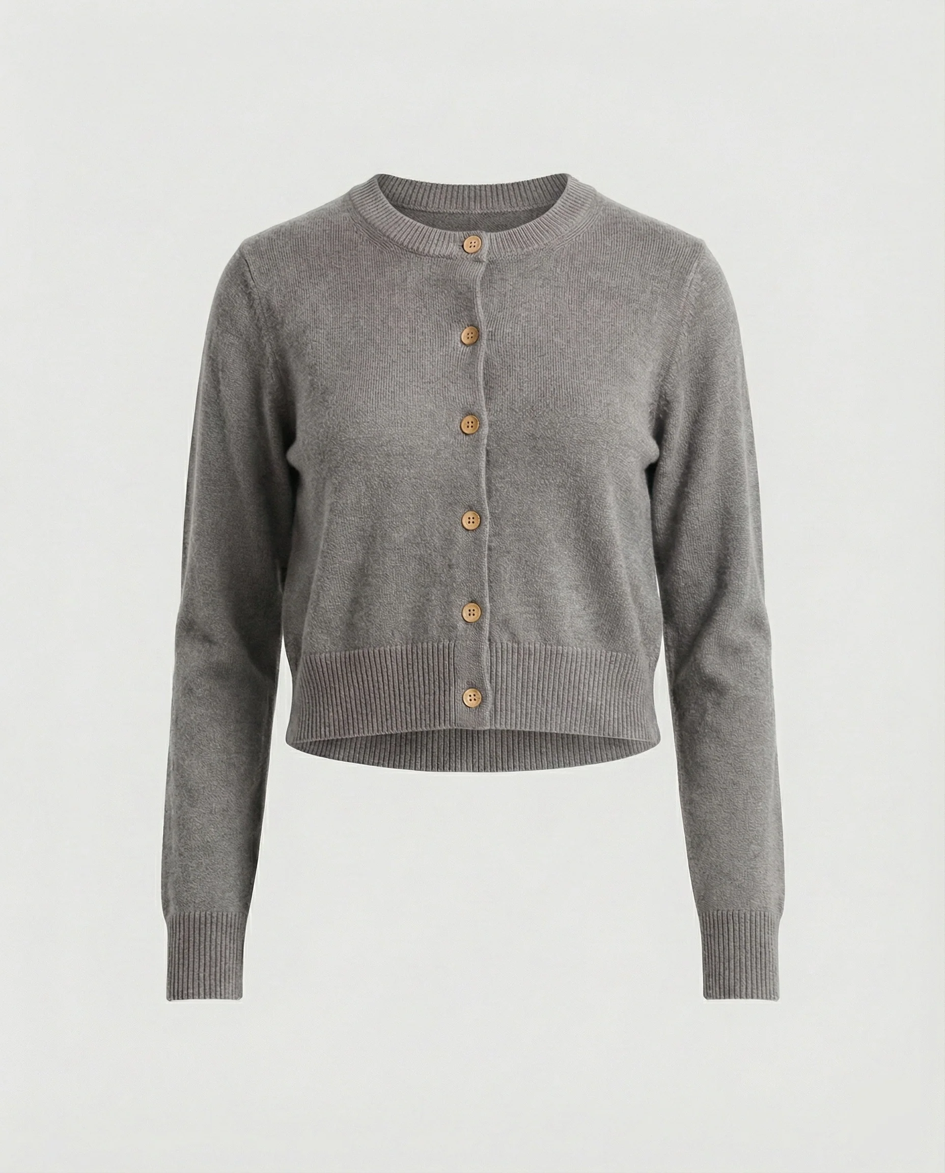 Kurz geschnittene Strickjacke mit Rundhalsausschnitt Zierknopfleiste Trompetenärmeln und elastischem Rippsaum Heidi-Mode - Image 8