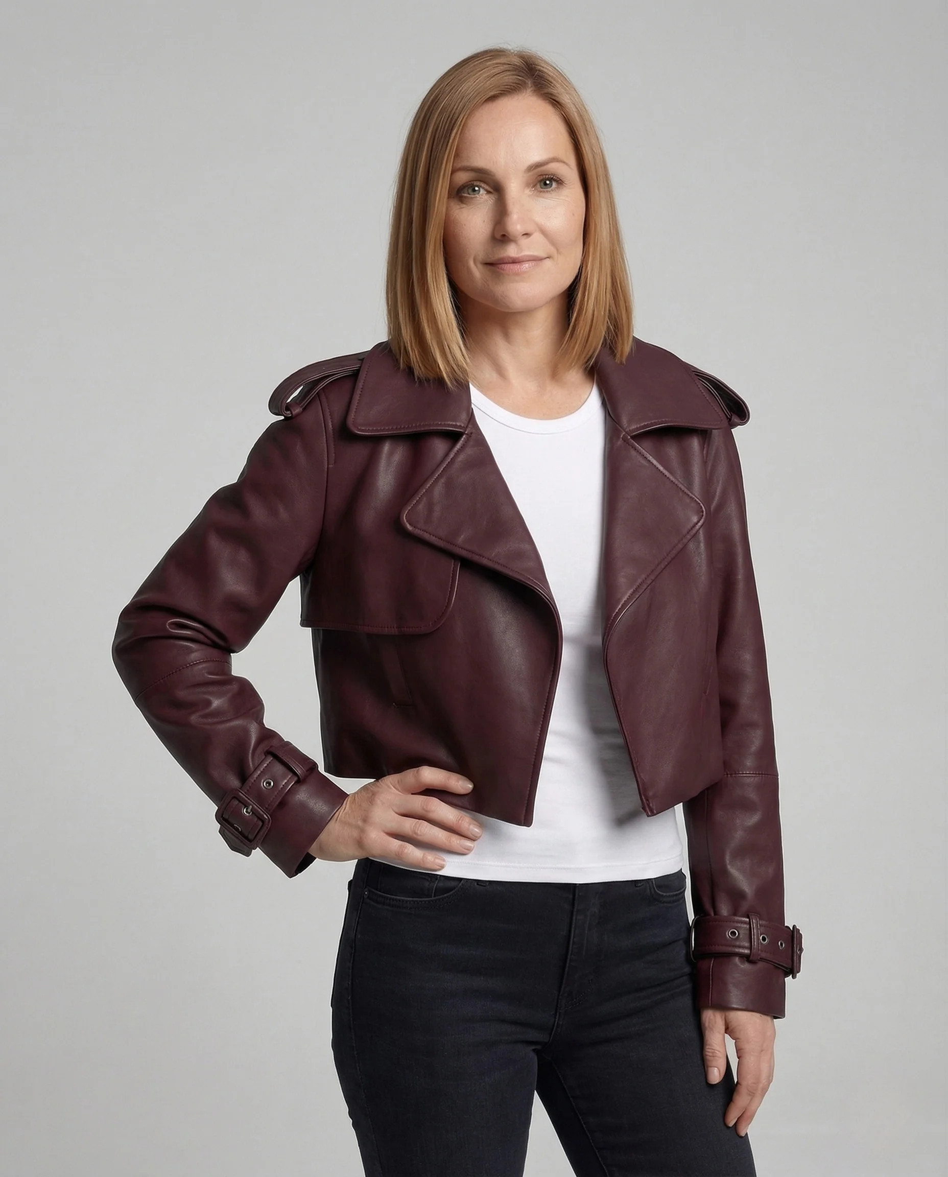 Damen kurze Trenchjacke in Lederoptik Cropped Jacket - Image 2