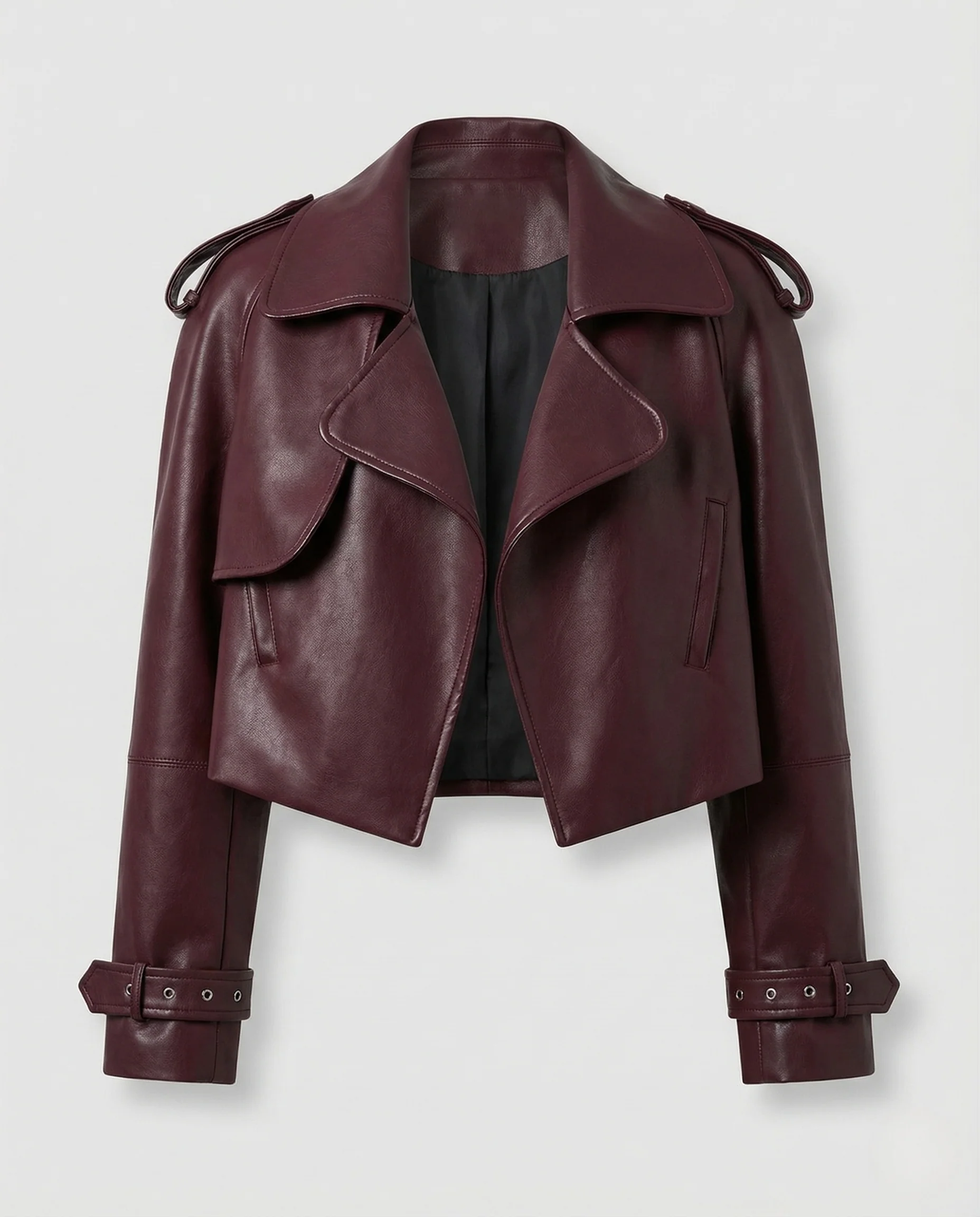 Damen kurze Trenchjacke in Lederoptik Cropped Jacket - Image 5