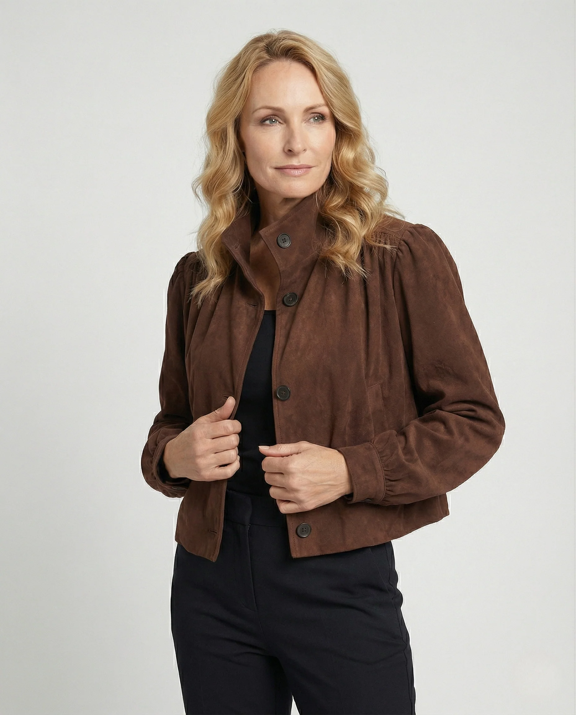 Freizeitkleidung Damen Velourslederjacke Kurz - Image 2