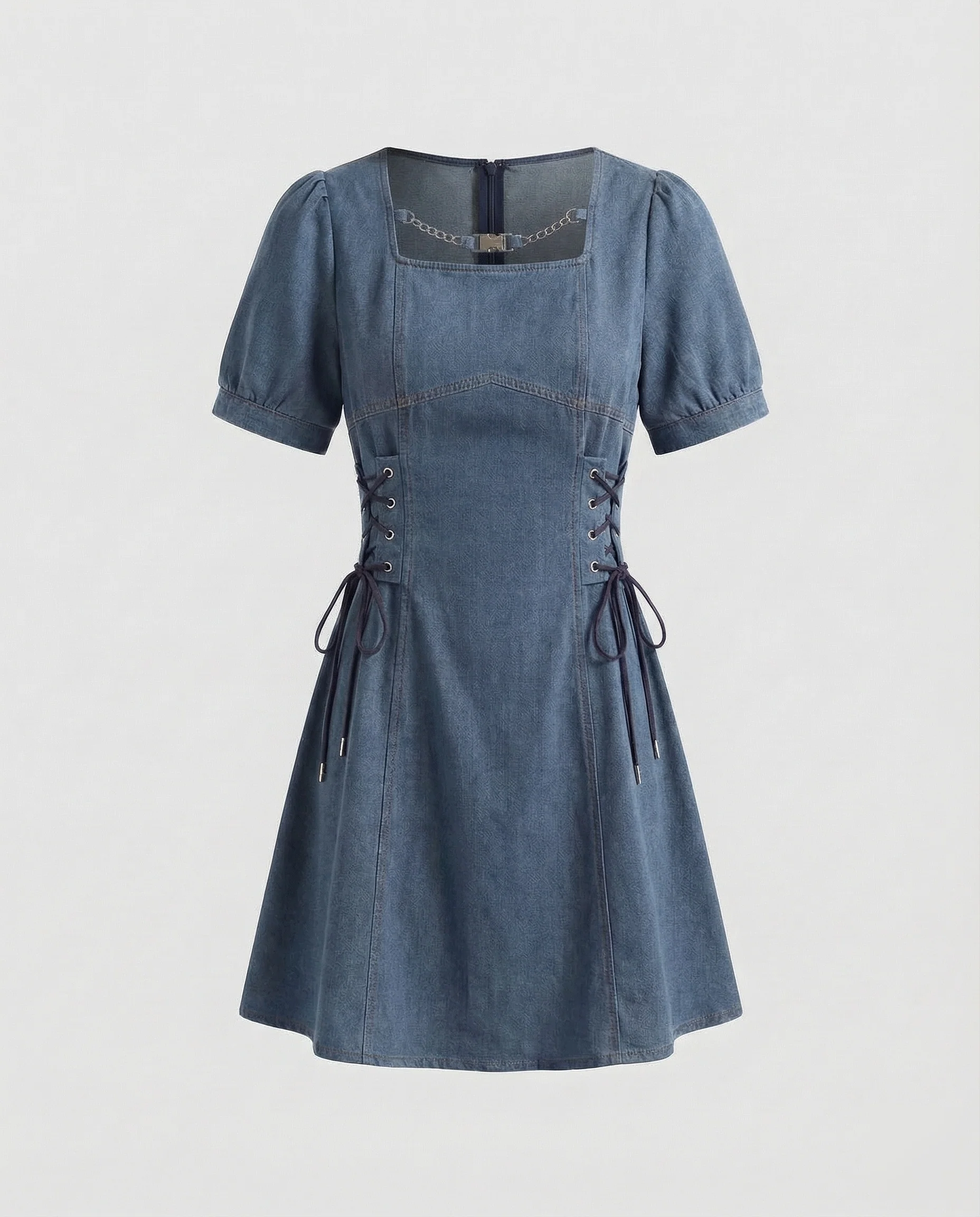 Damen Jeansoptik Kleid mit Korsettschnürung - Image 7