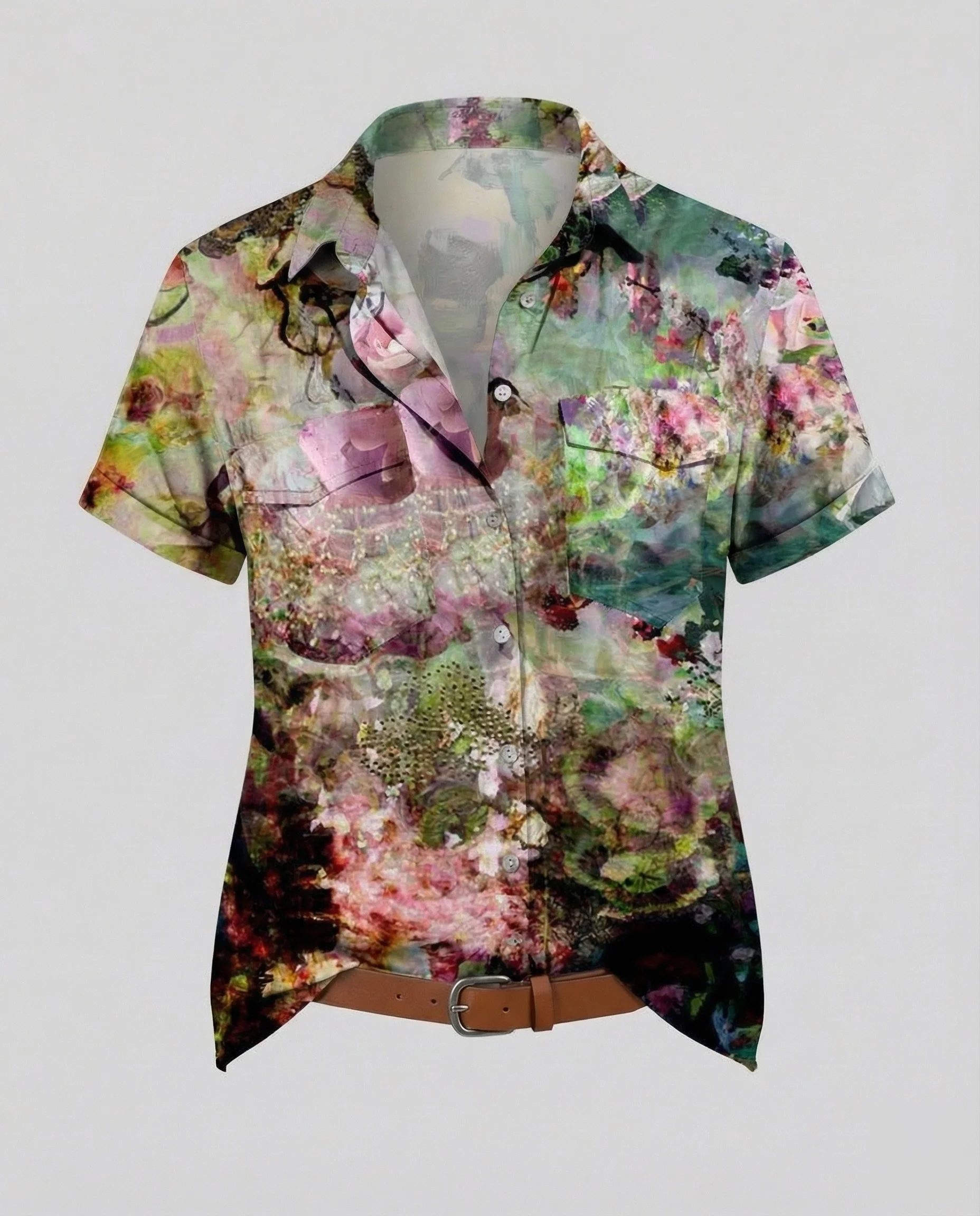 Kurzarm Hemdbluse Damen Aquarell Muster - Image 10