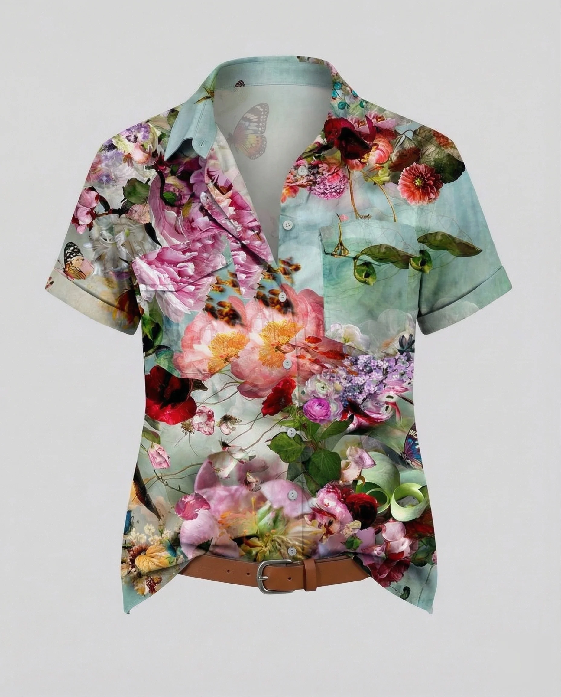 Kurzarm Hemdbluse Damen Aquarell Muster - Image 6