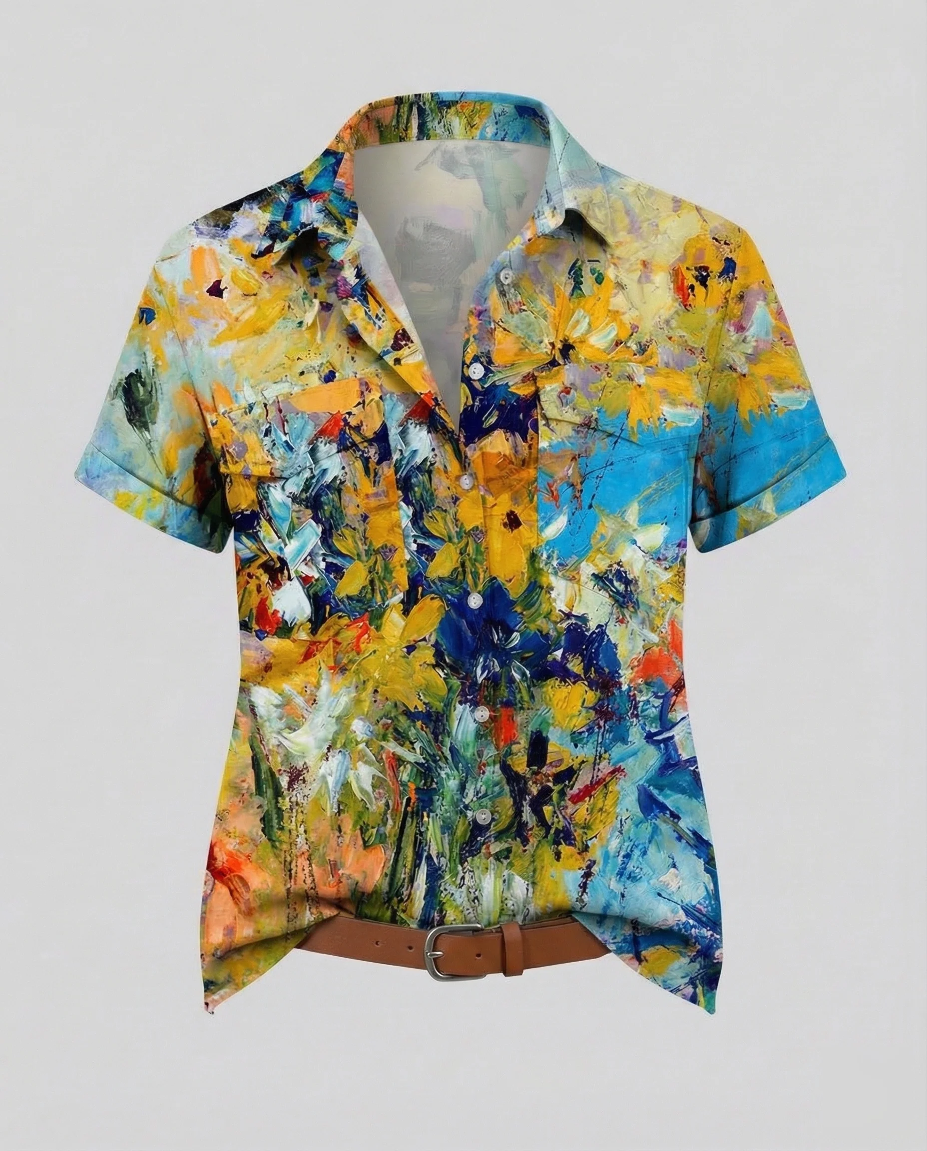 Kurzarm Hemdbluse Damen Aquarell Muster - Image 7