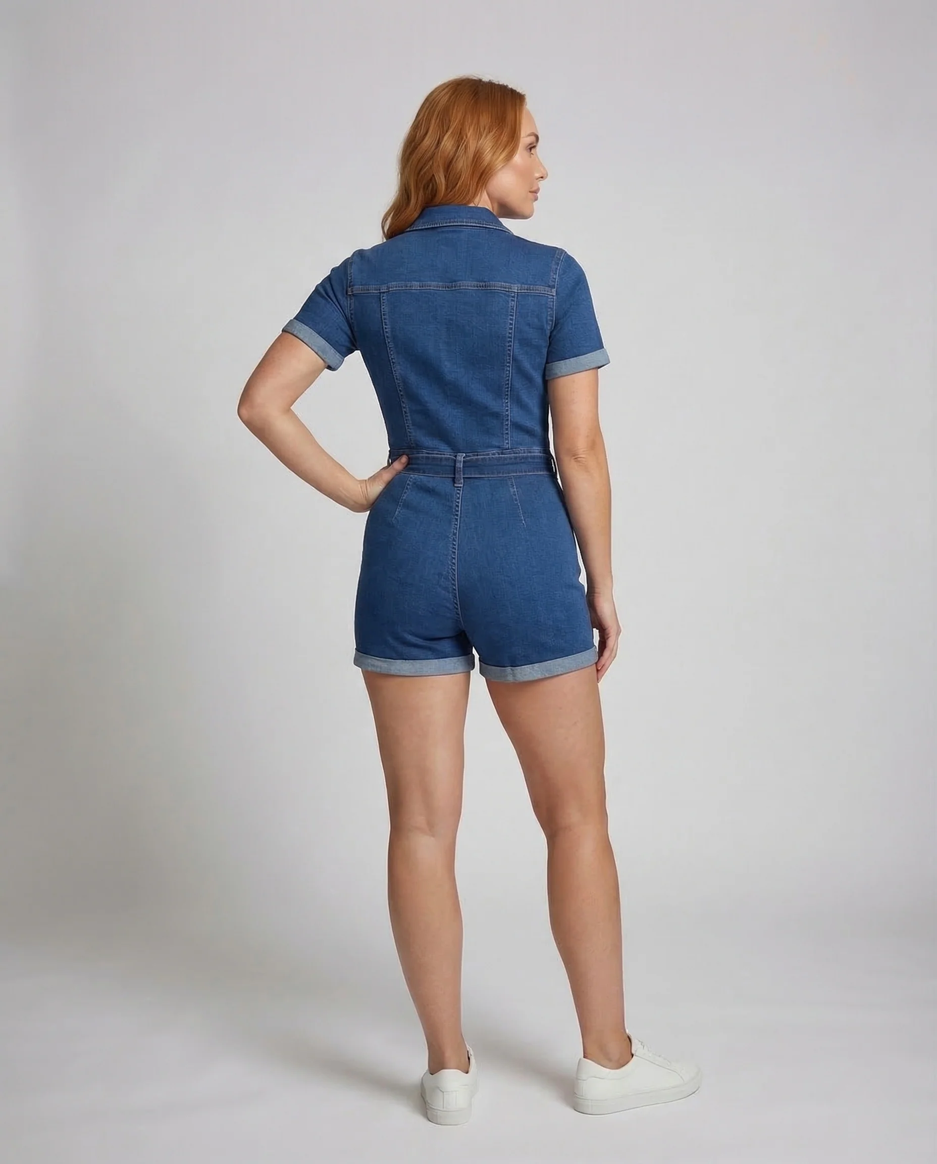 Damen Jeans Overall Kurzarm Gürtel - Image 3