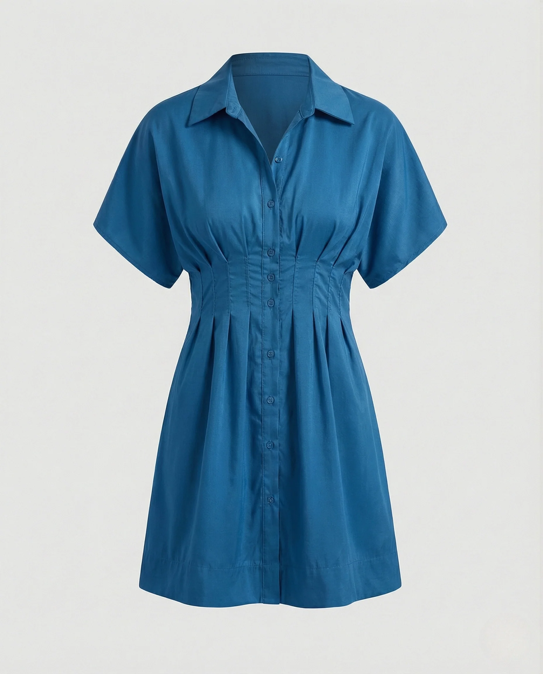 Damen Kurzärmeliges Hemdblusenkleid mit geraffter Taille - Image 10