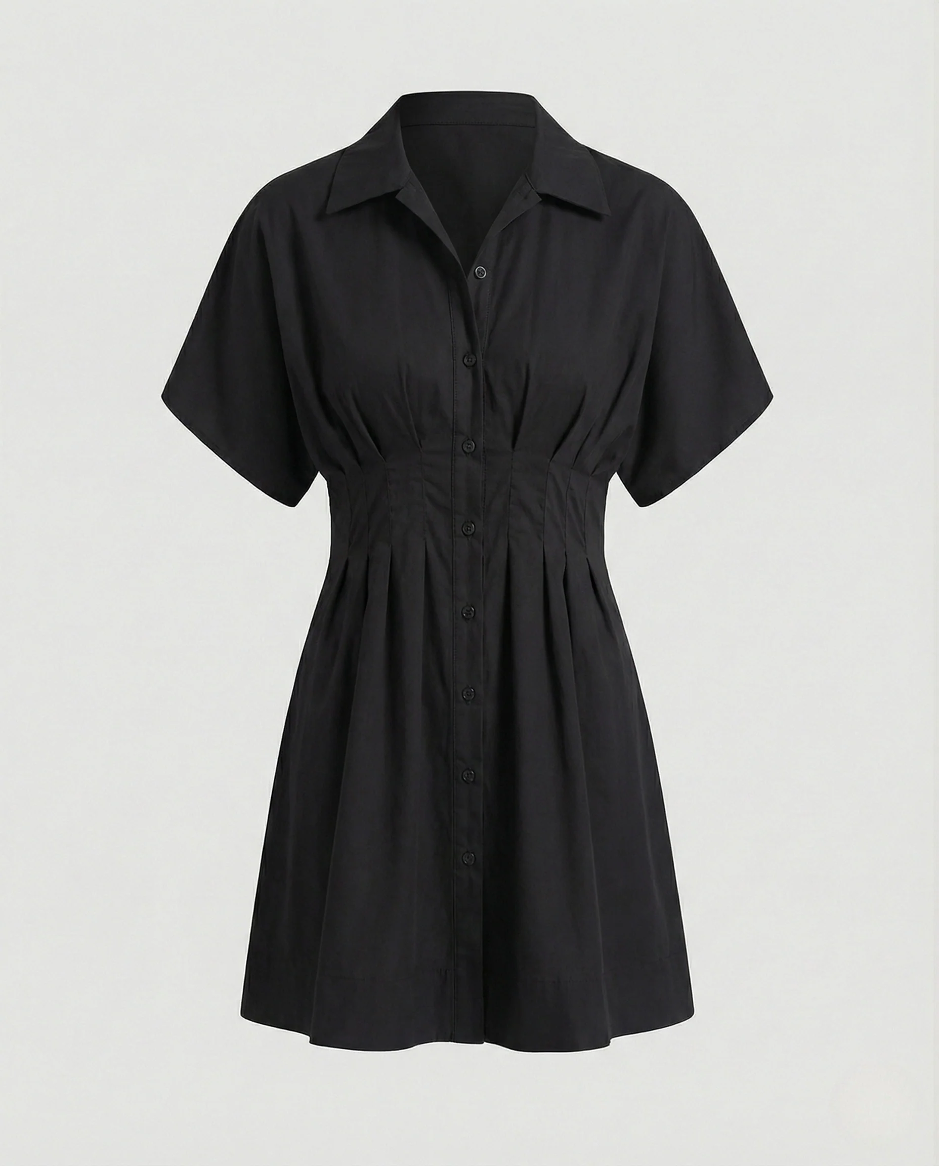 Damen Kurzärmeliges Hemdblusenkleid mit geraffter Taille - Image 5