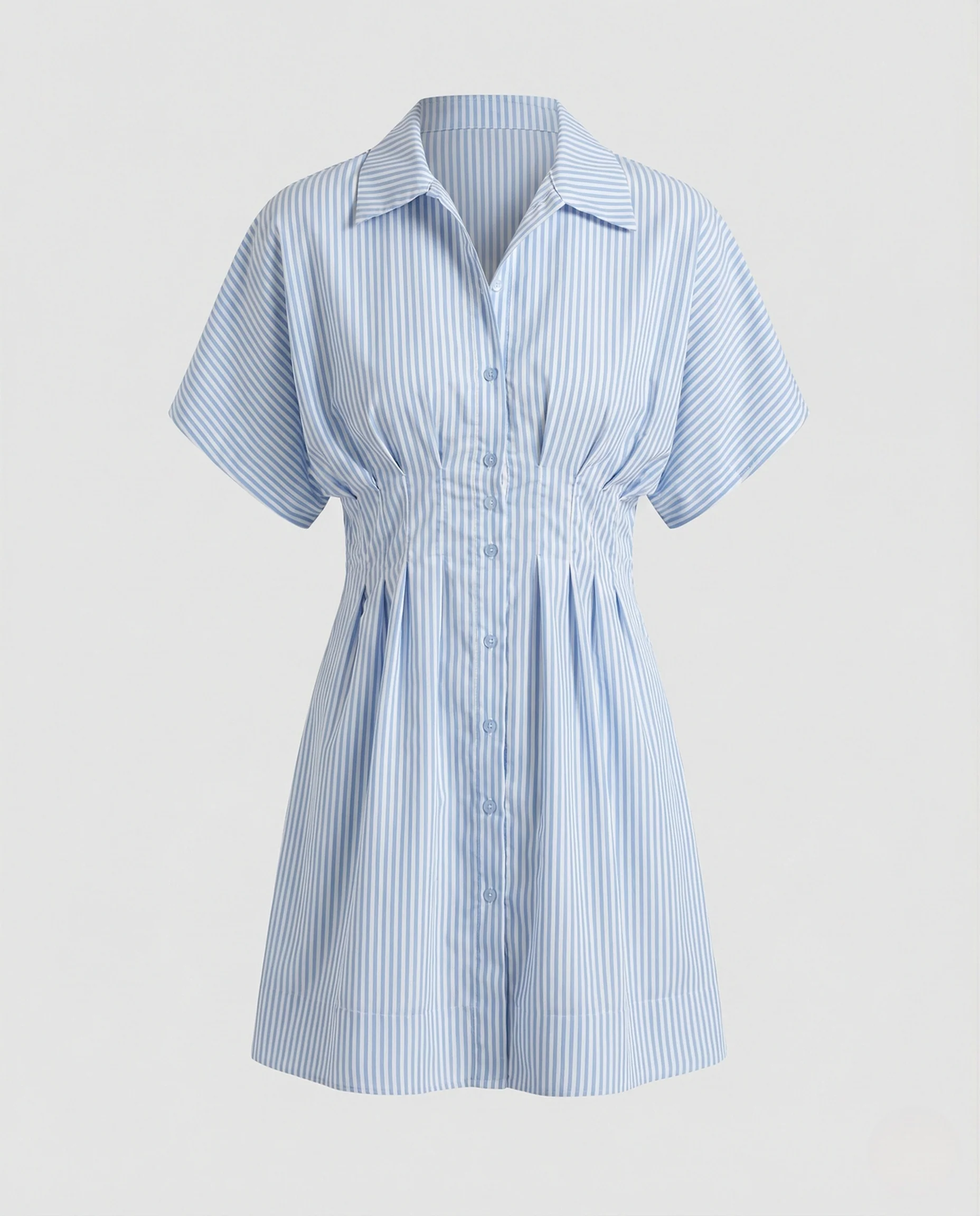 Damen Kurzärmeliges Hemdblusenkleid mit geraffter Taille - Image 6