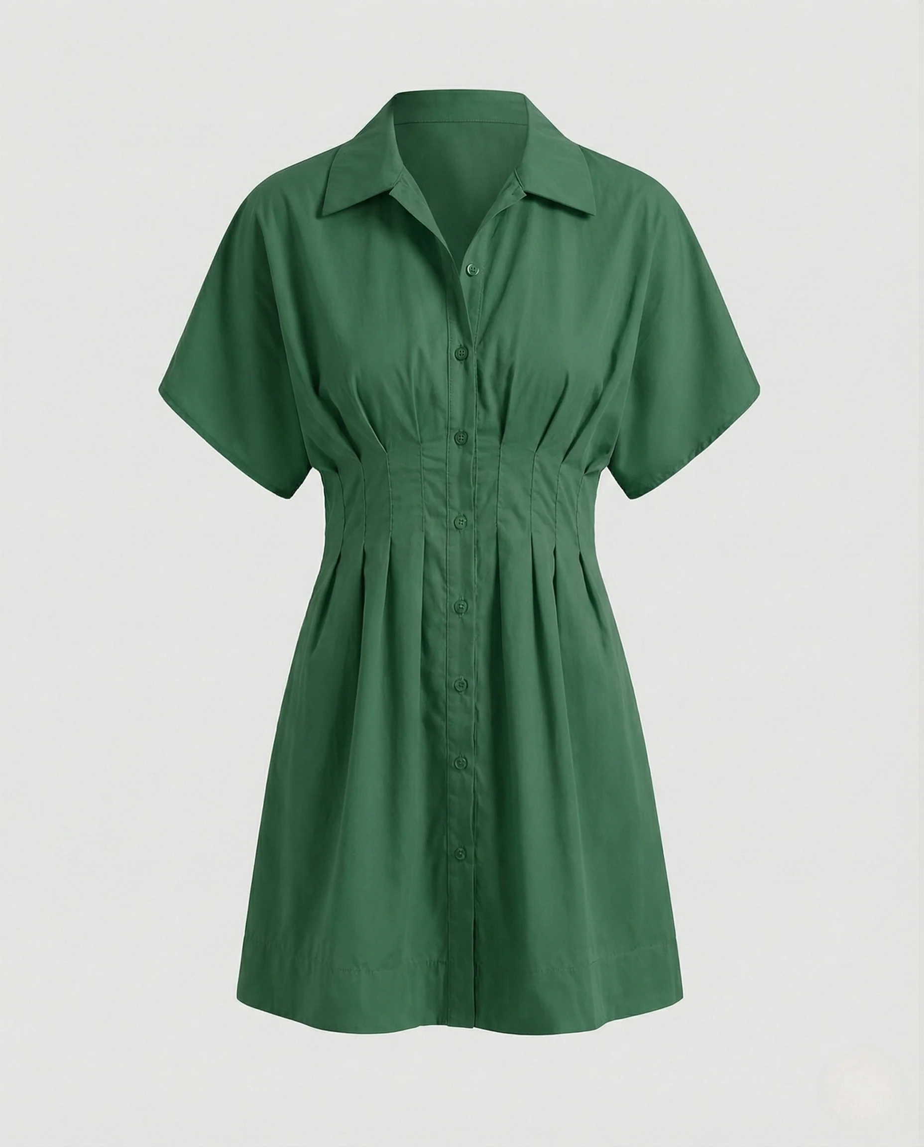 Damen Kurzärmeliges Hemdblusenkleid mit geraffter Taille - Image 9