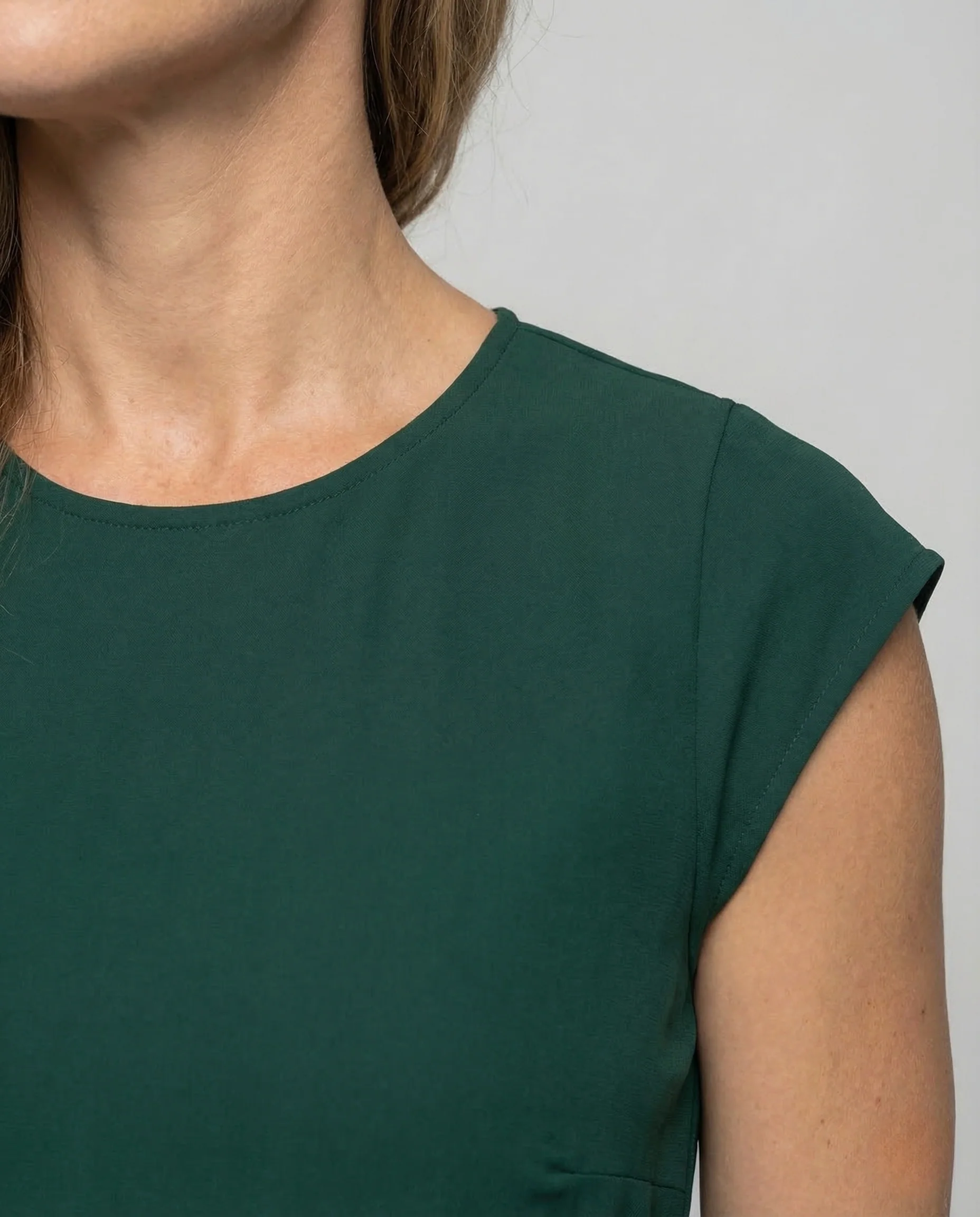 Damen Midikleid Plissee Gürtel Rundhals - Image 3