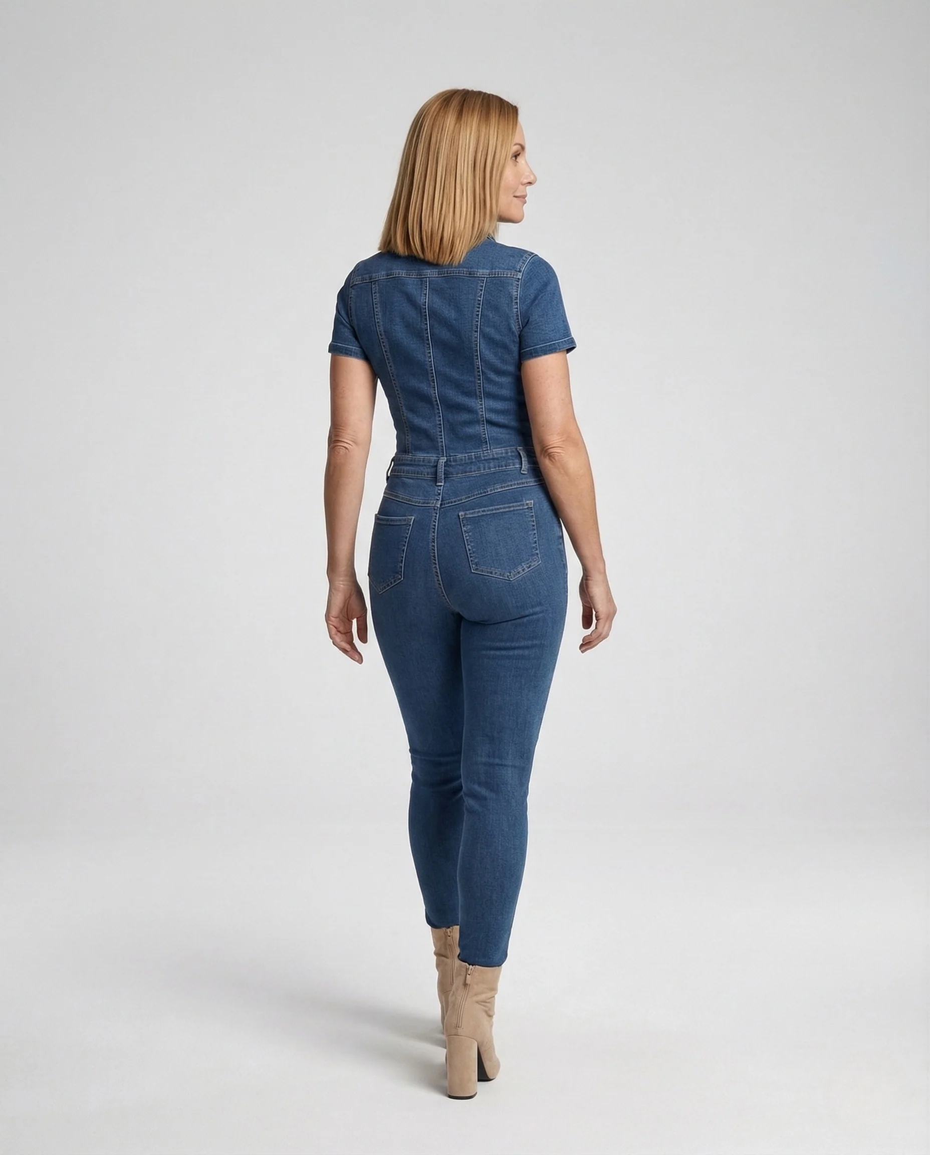 Damen Kurzarm Denim Jumpsuit - Image 4