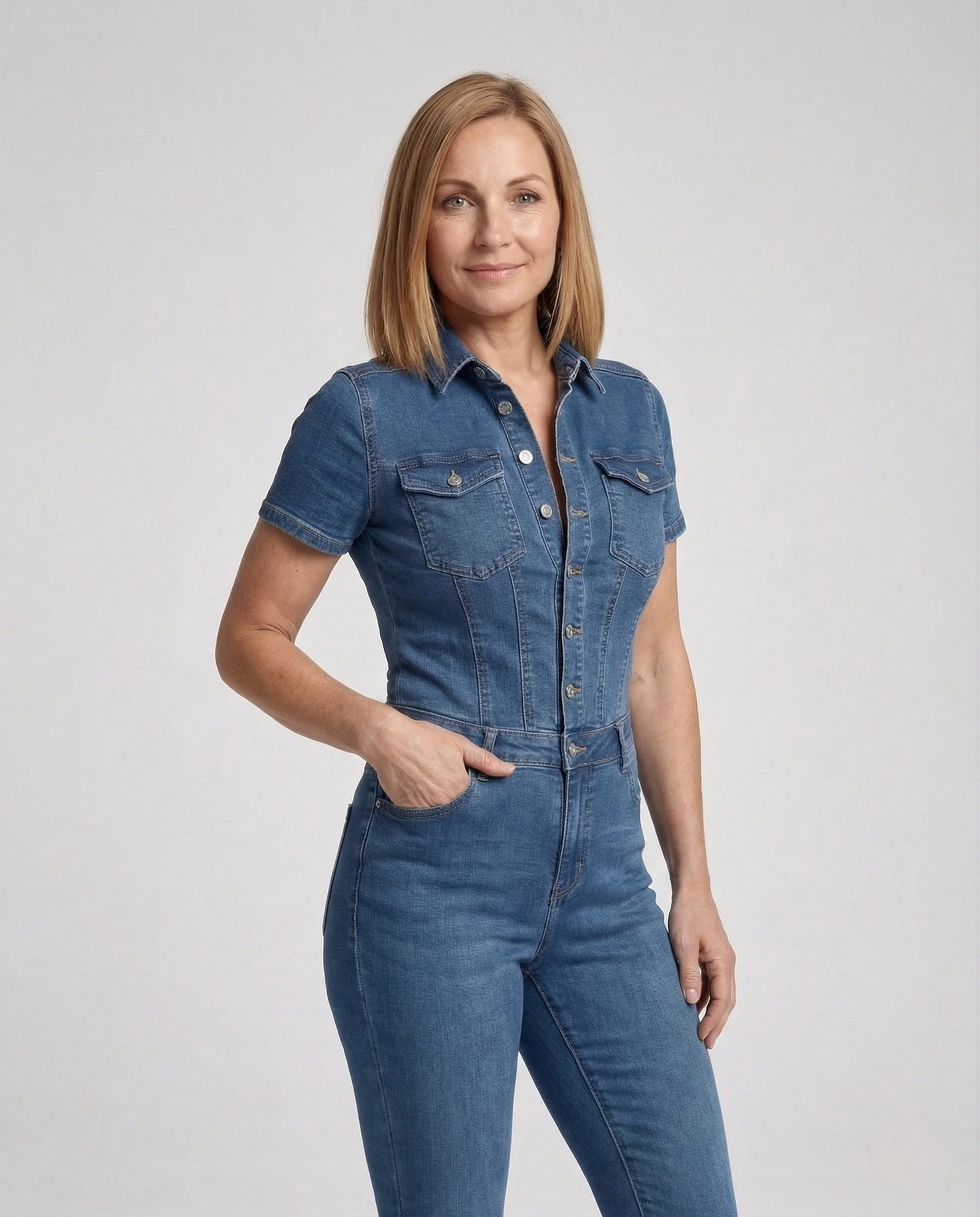 Damen Stretch Jeans Einteiler Kurzarm - Image 2