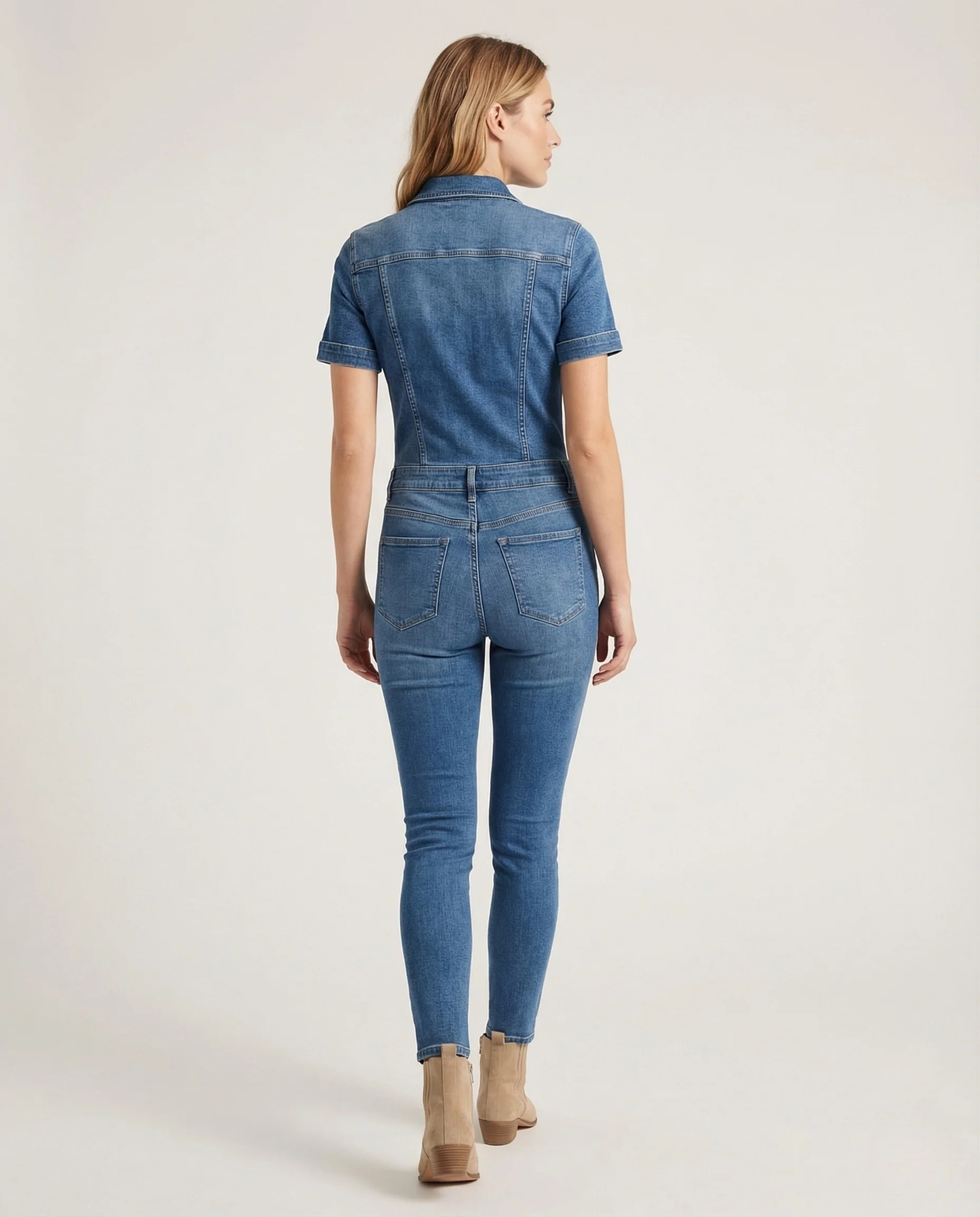 Damen Stretch Jeans Einteiler Kurzarm - Image 4