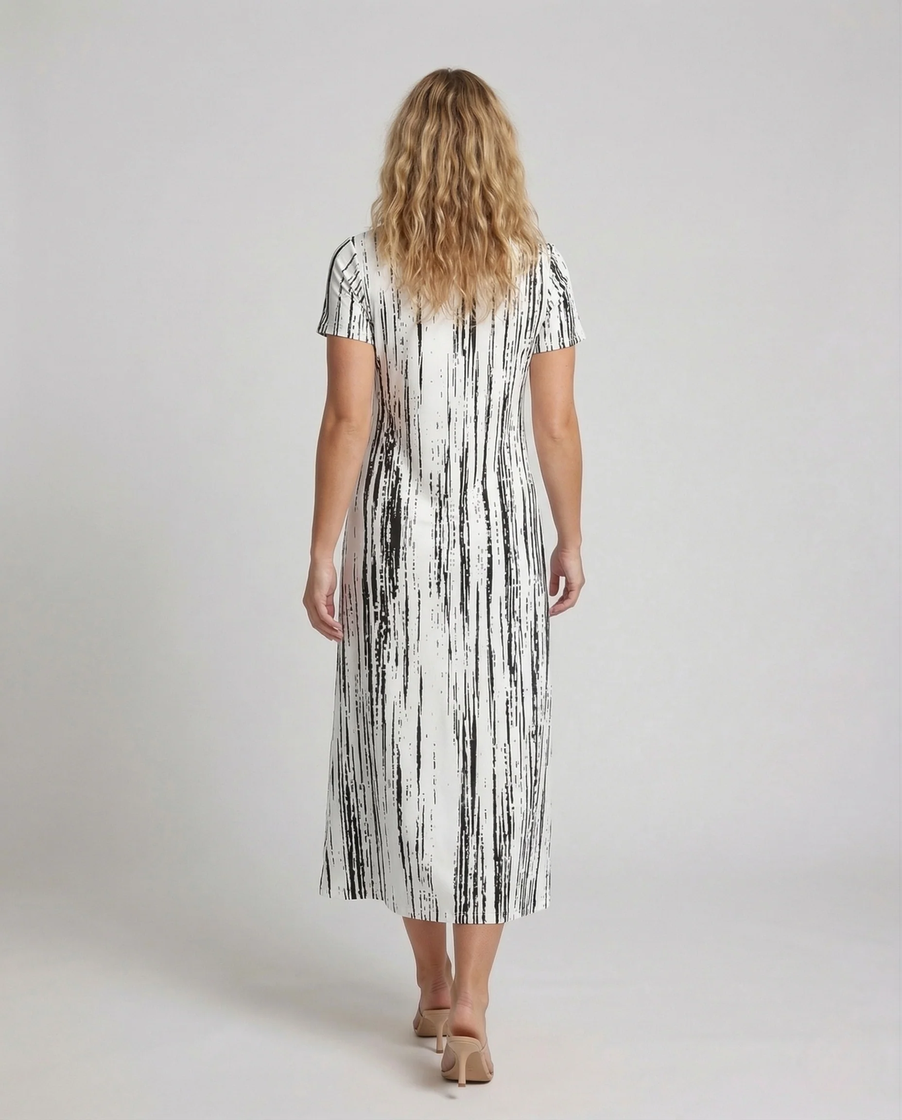 Damen Maxikleid A Linie Kurzarm Muster - Image 4