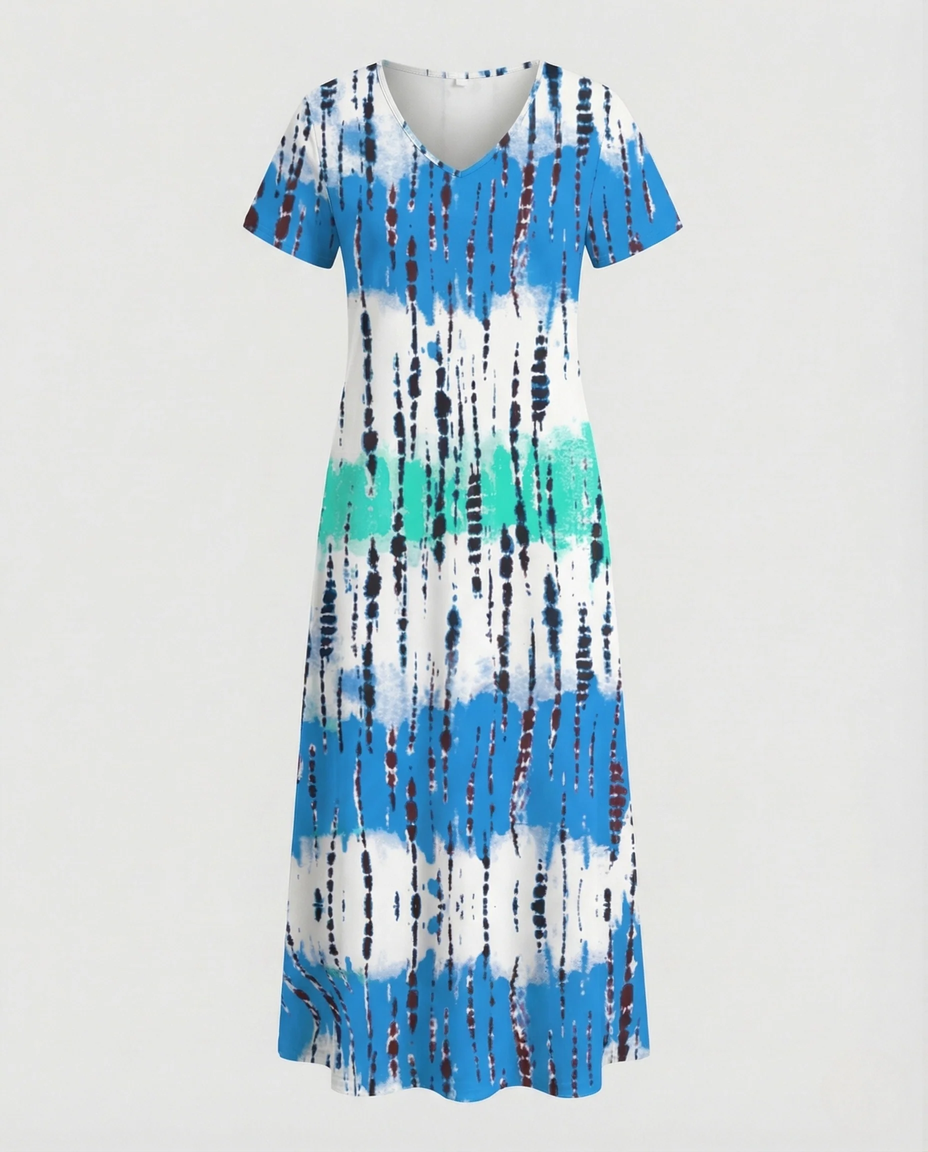 Damen Maxikleid A Linie Kurzarm Muster - Image 6