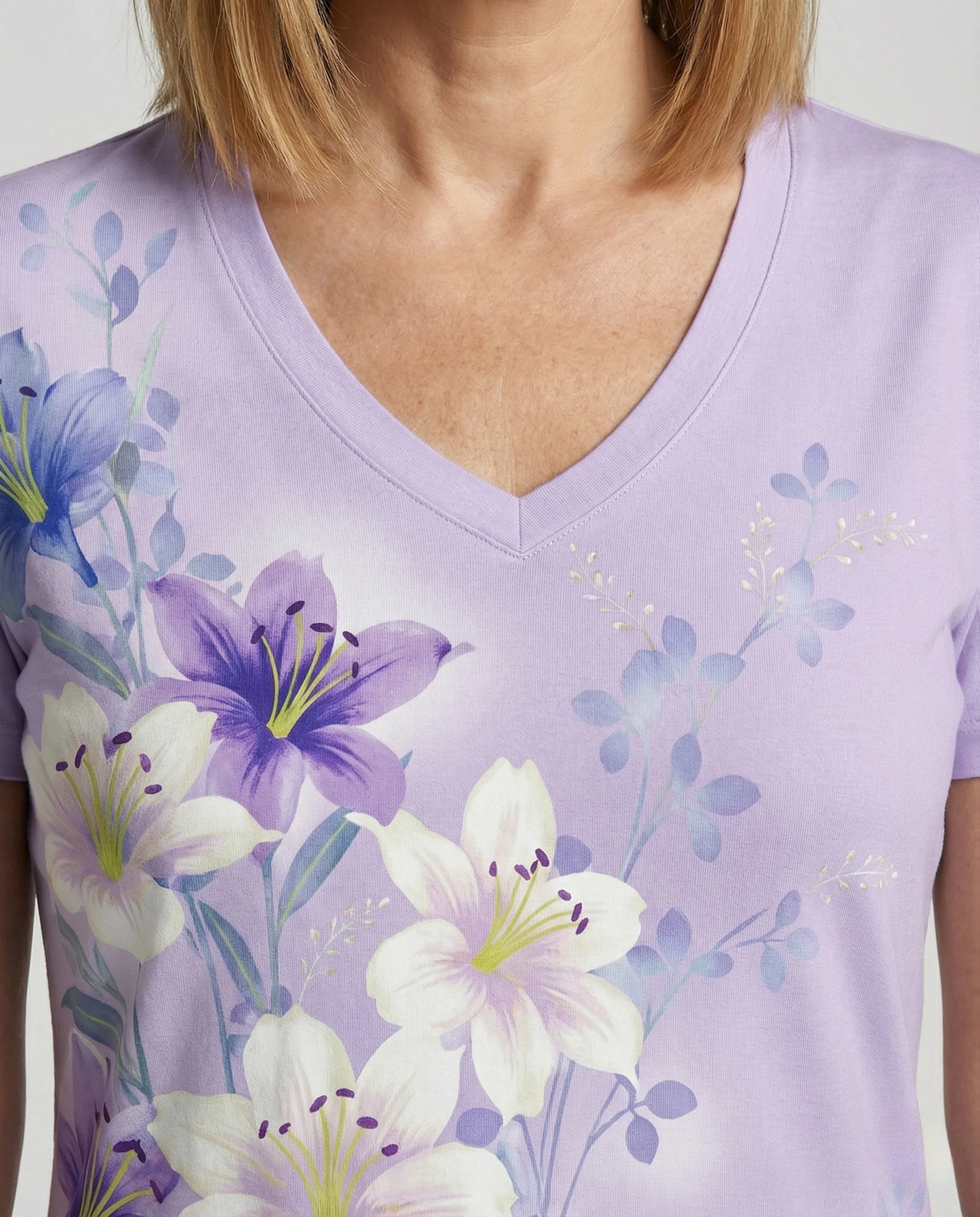 Kurzarmshirt Damen V-Ausschnitt Blumenprint - Image 4