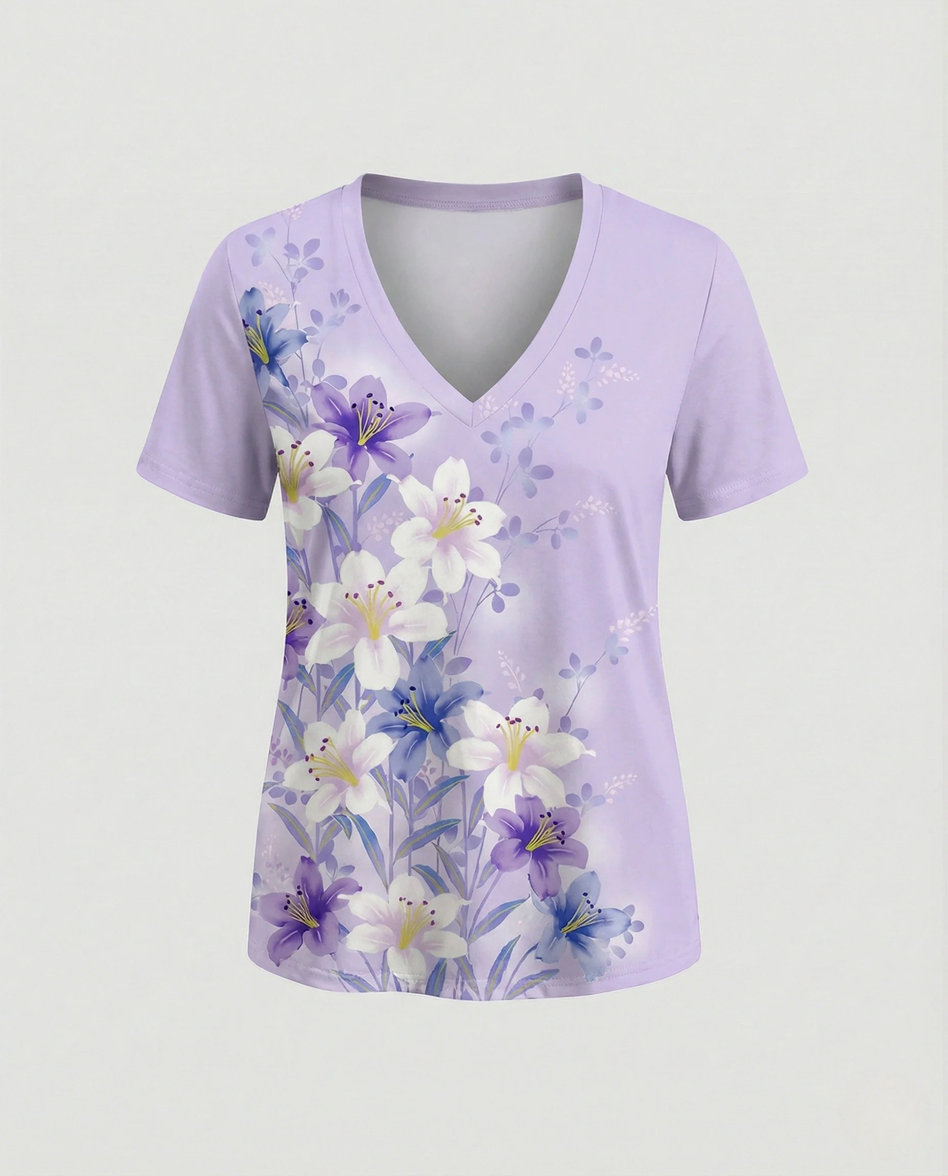 Kurzarmshirt Damen V-Ausschnitt Blumenprint - Image 5