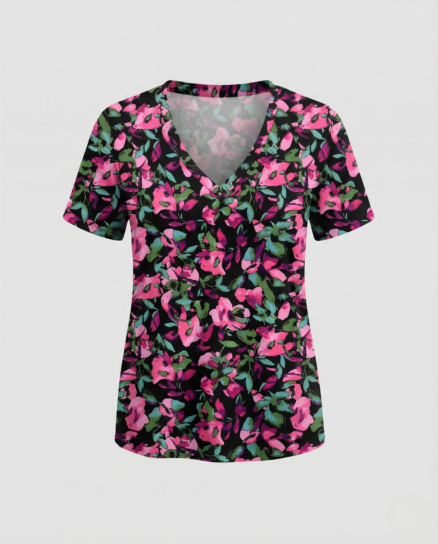 Kurzarmshirt Damen V-Ausschnitt Blumenprint - Image 6