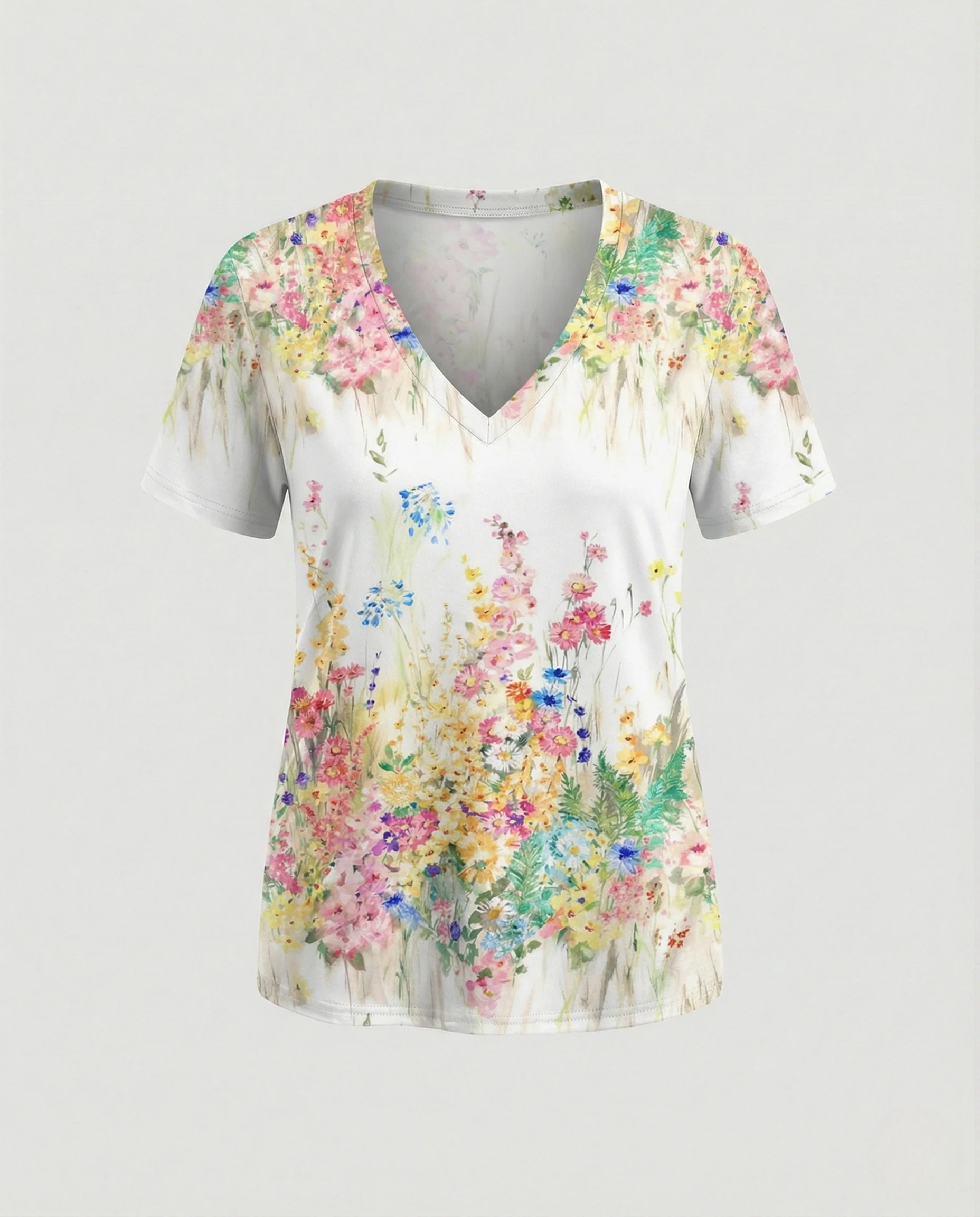 Kurzarmshirt Damen V-Ausschnitt Blumenprint - Image 7