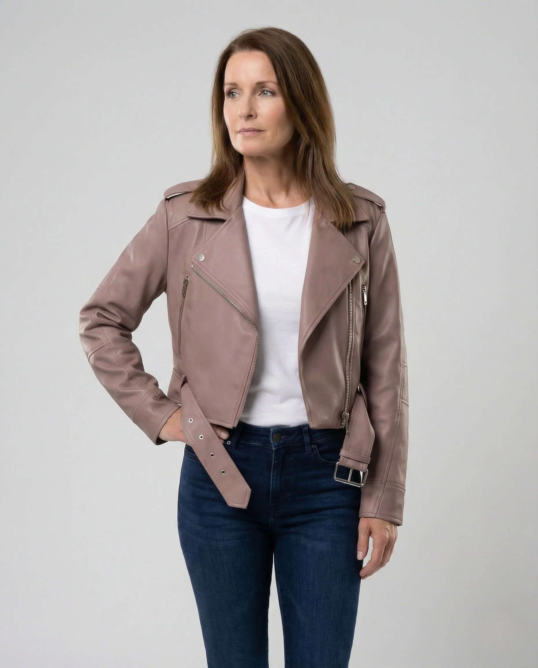 Damen Kurze Biker Lederjacke - Image 2