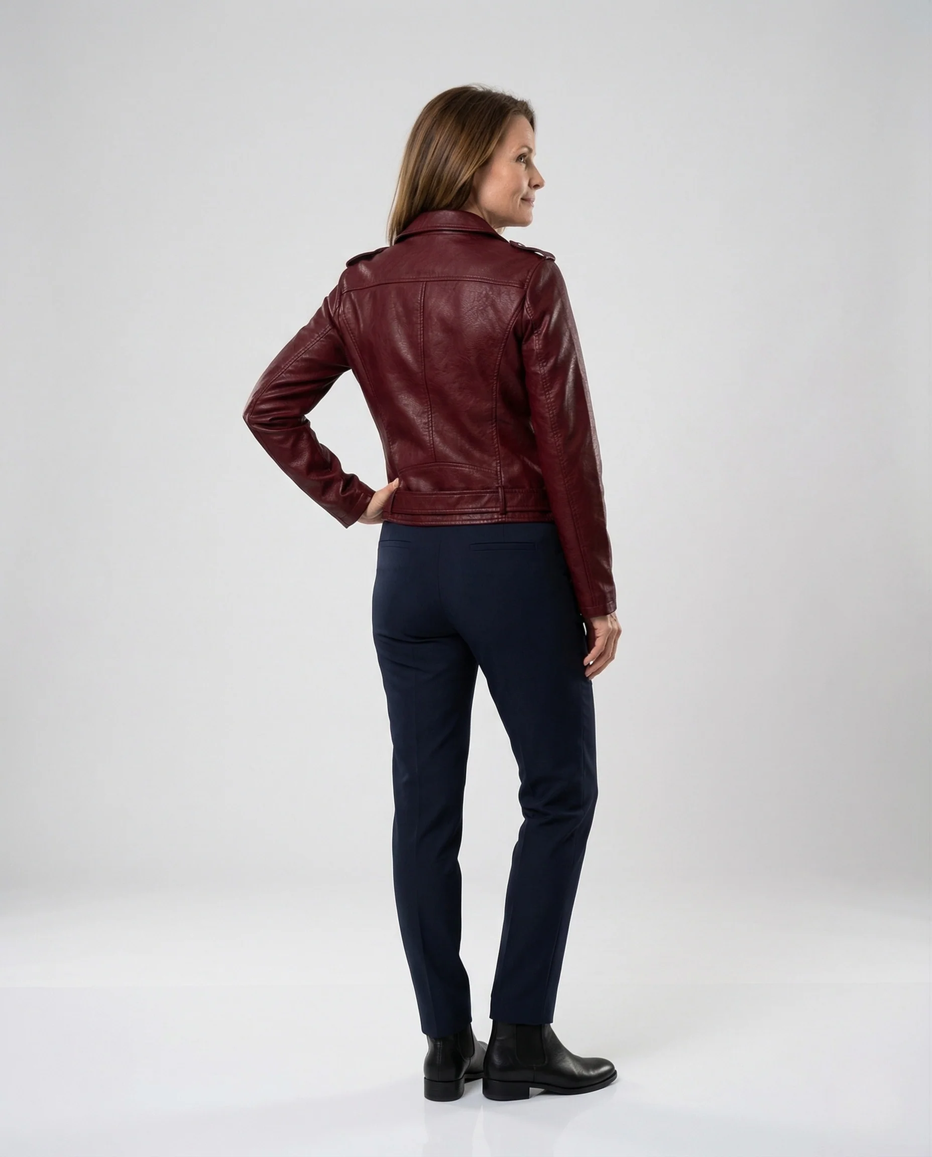 Damen Kurze Bikerjacke Kunstleder - Image 4