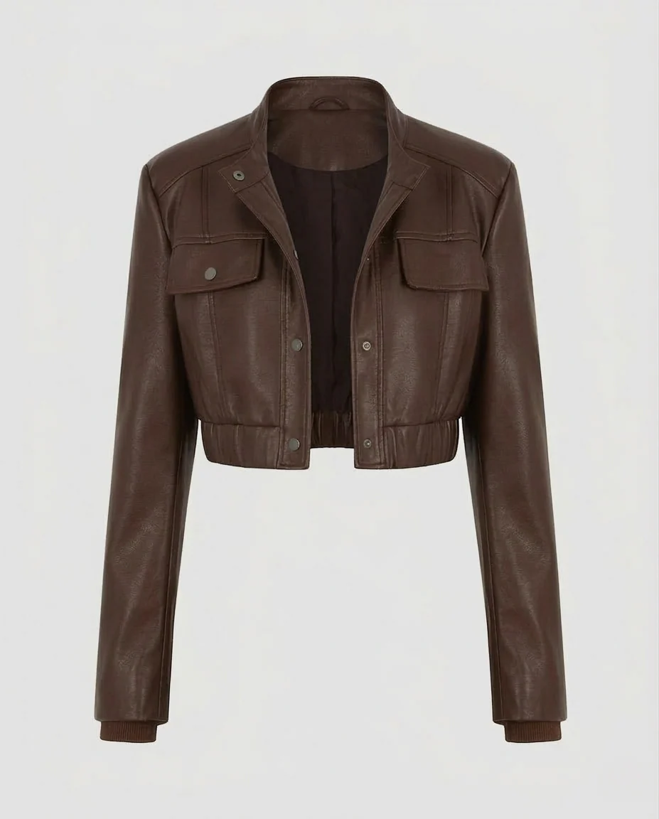 Damen Kunstleder Bikerjacke Schulterpolster - Image 6