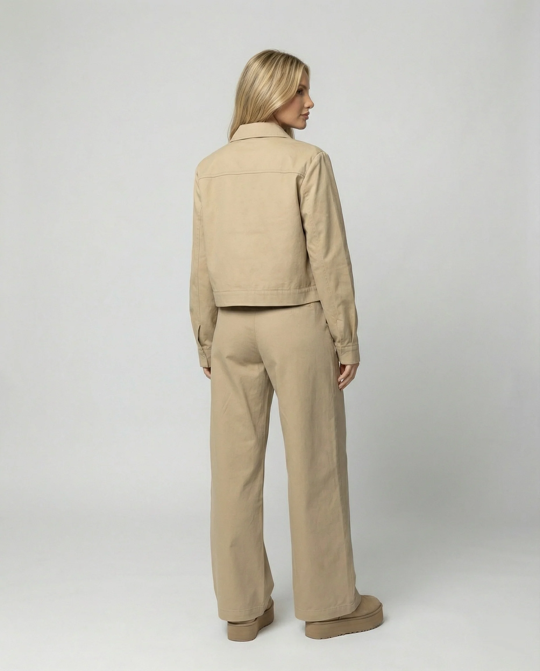 Damen kurze Blousonjacke und extraweite Palazzohose aus Baumwolltwill Heidi Mode - Image 3