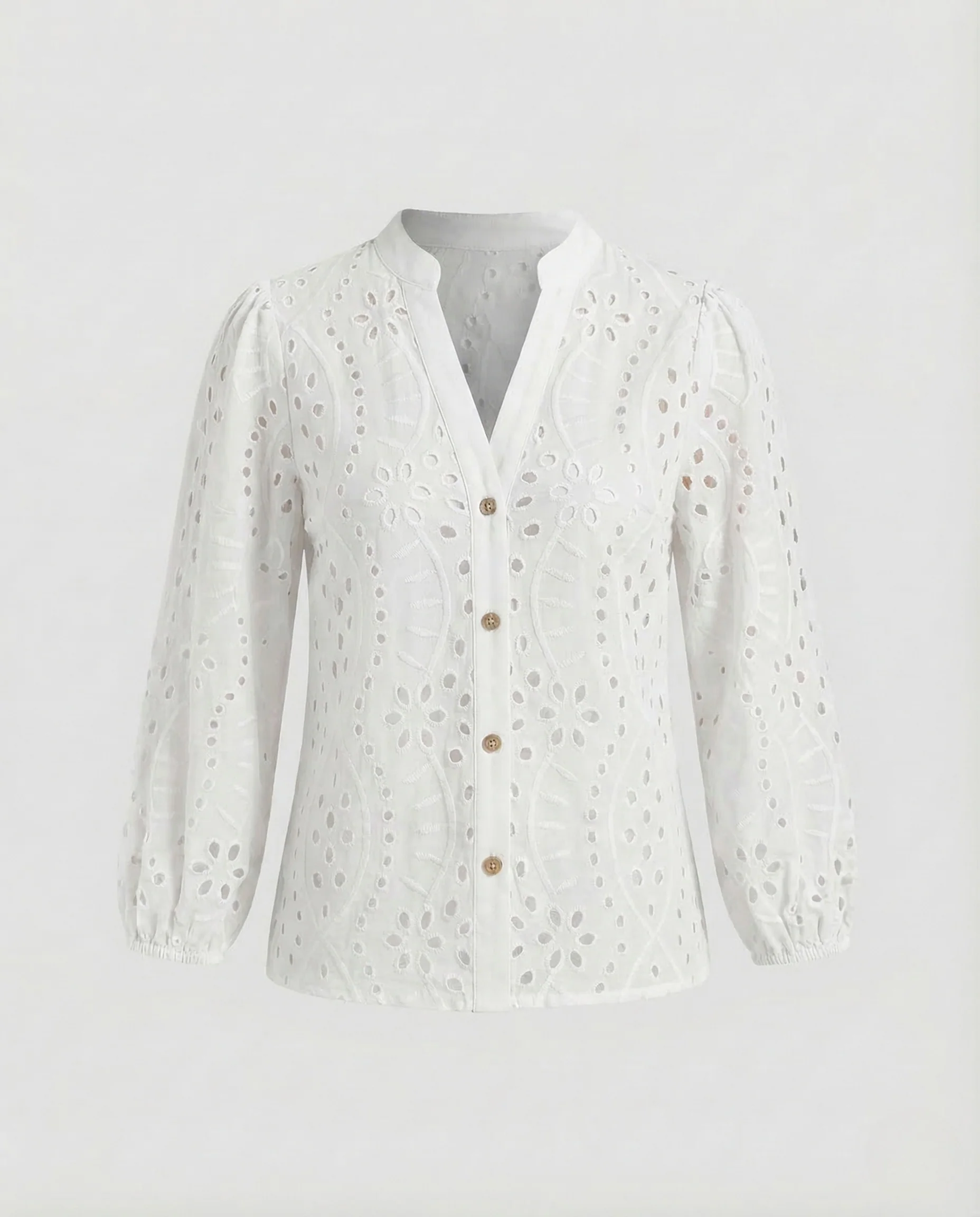 Damen Lochstickerei Bluse Ballonärmel - Image 6