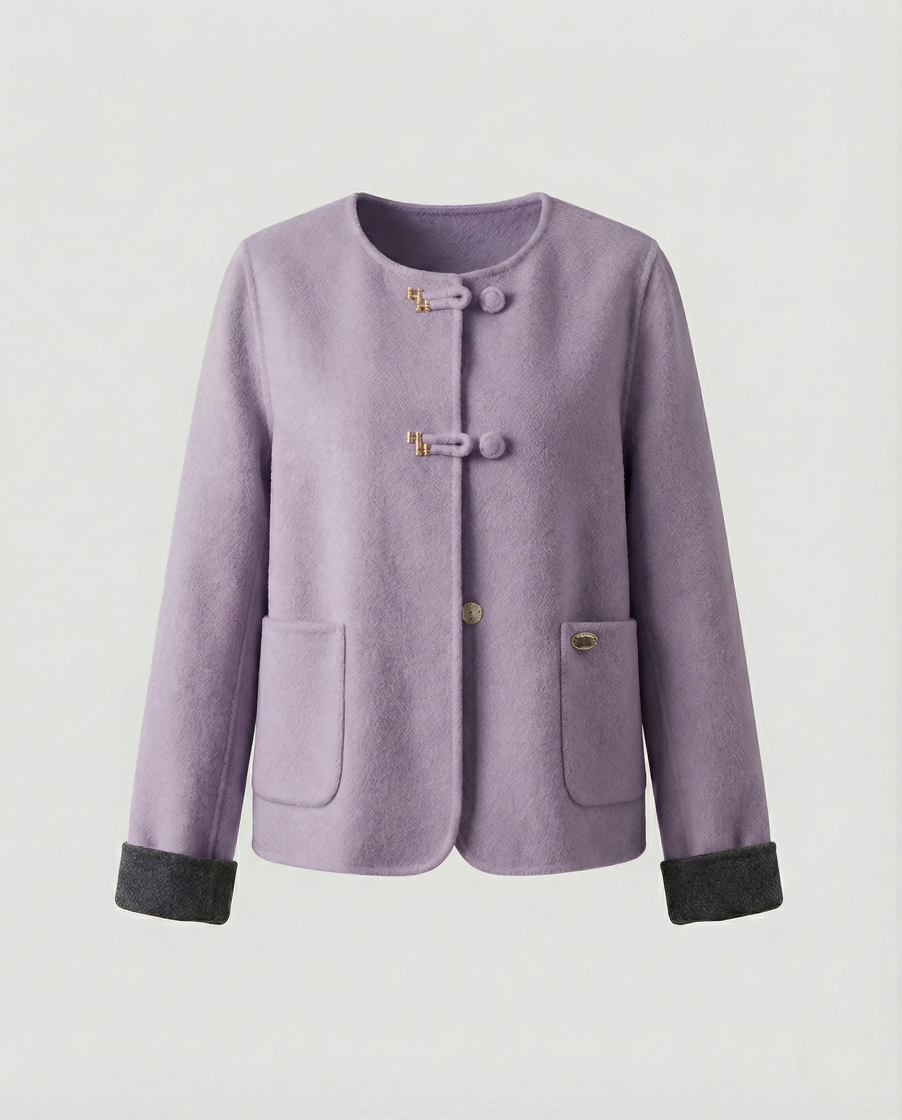 Kurze Bouclé-Wolljacke mit Rundhalsausschnitt und Umschlagärmeln Heidi Mode - Image 9