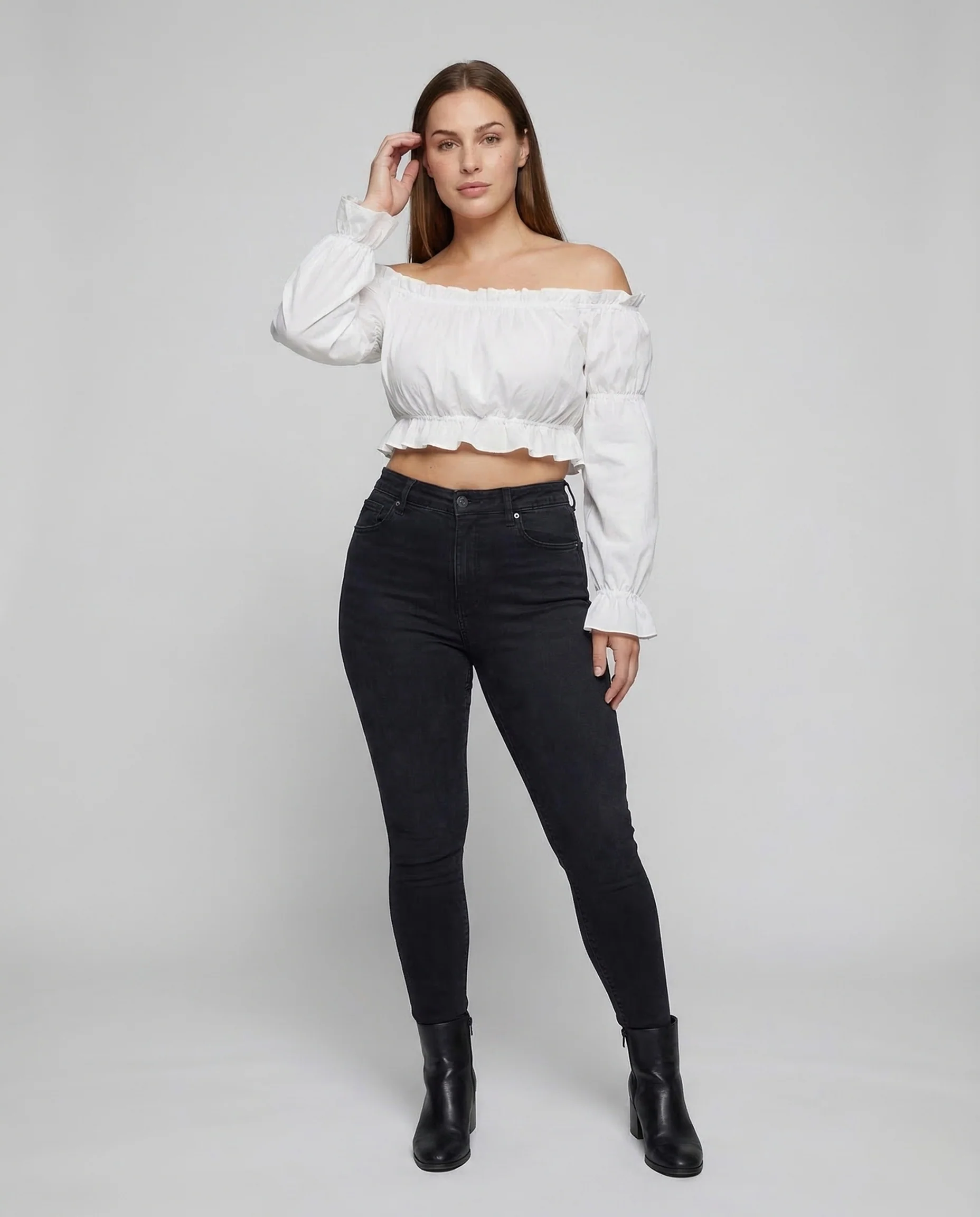 Damen Carmenbluse Puffärmel