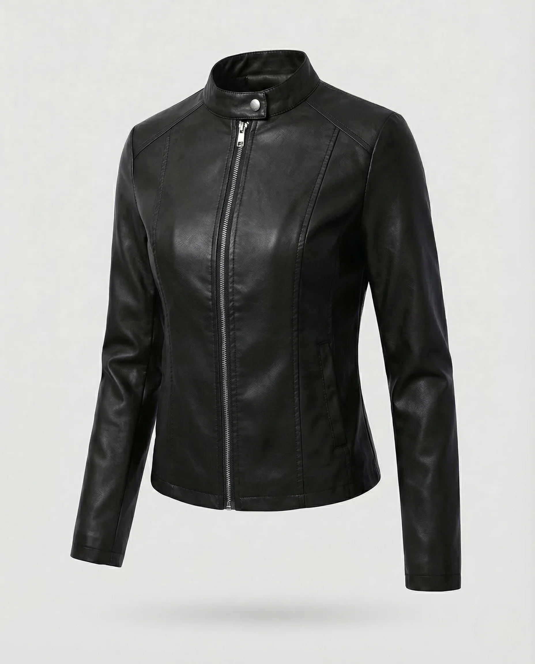 Damen Kunstlederjacke Kurz Minimalistisch - Image 10