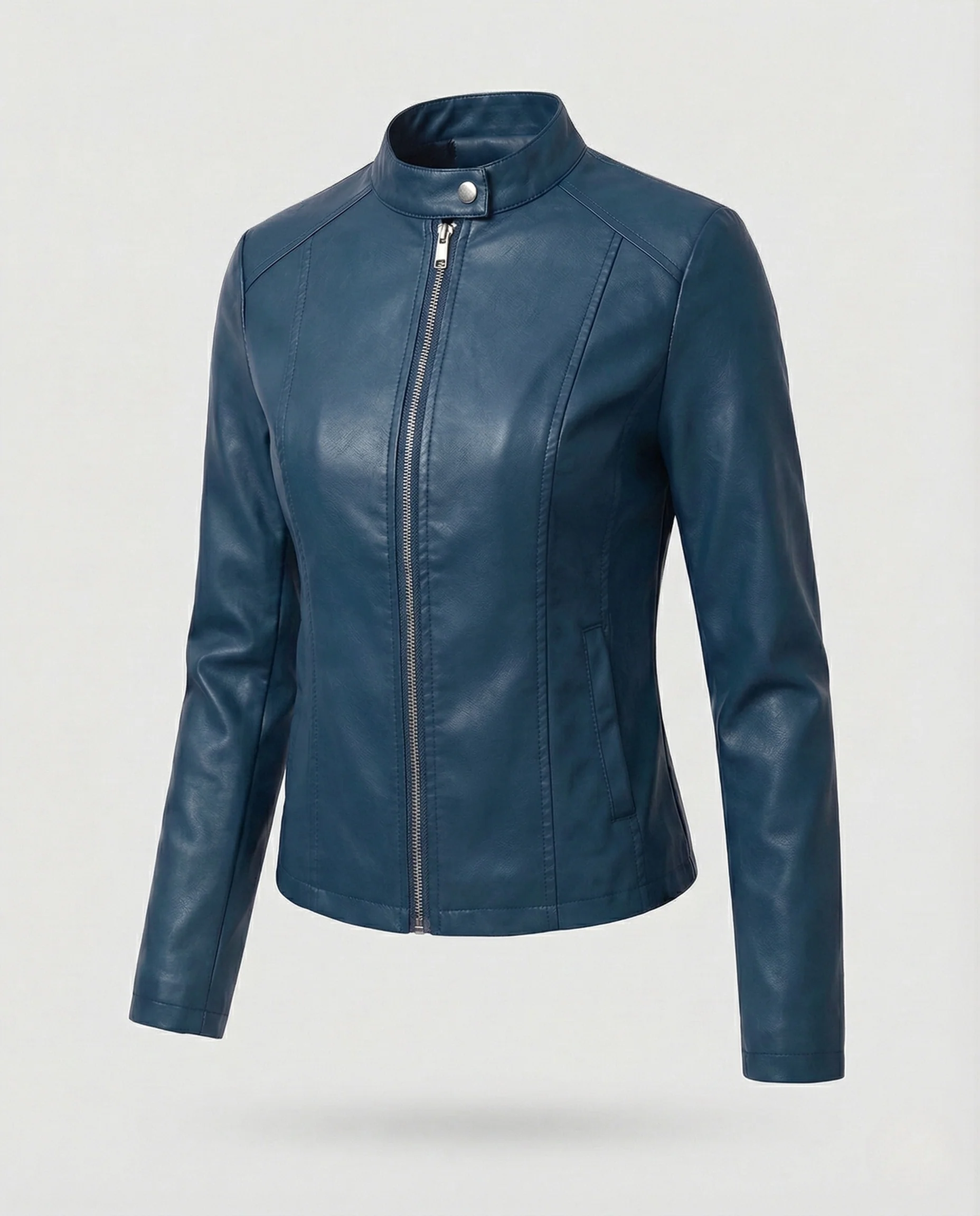 Damen Kunstlederjacke Kurz Minimalistisch - Image 11
