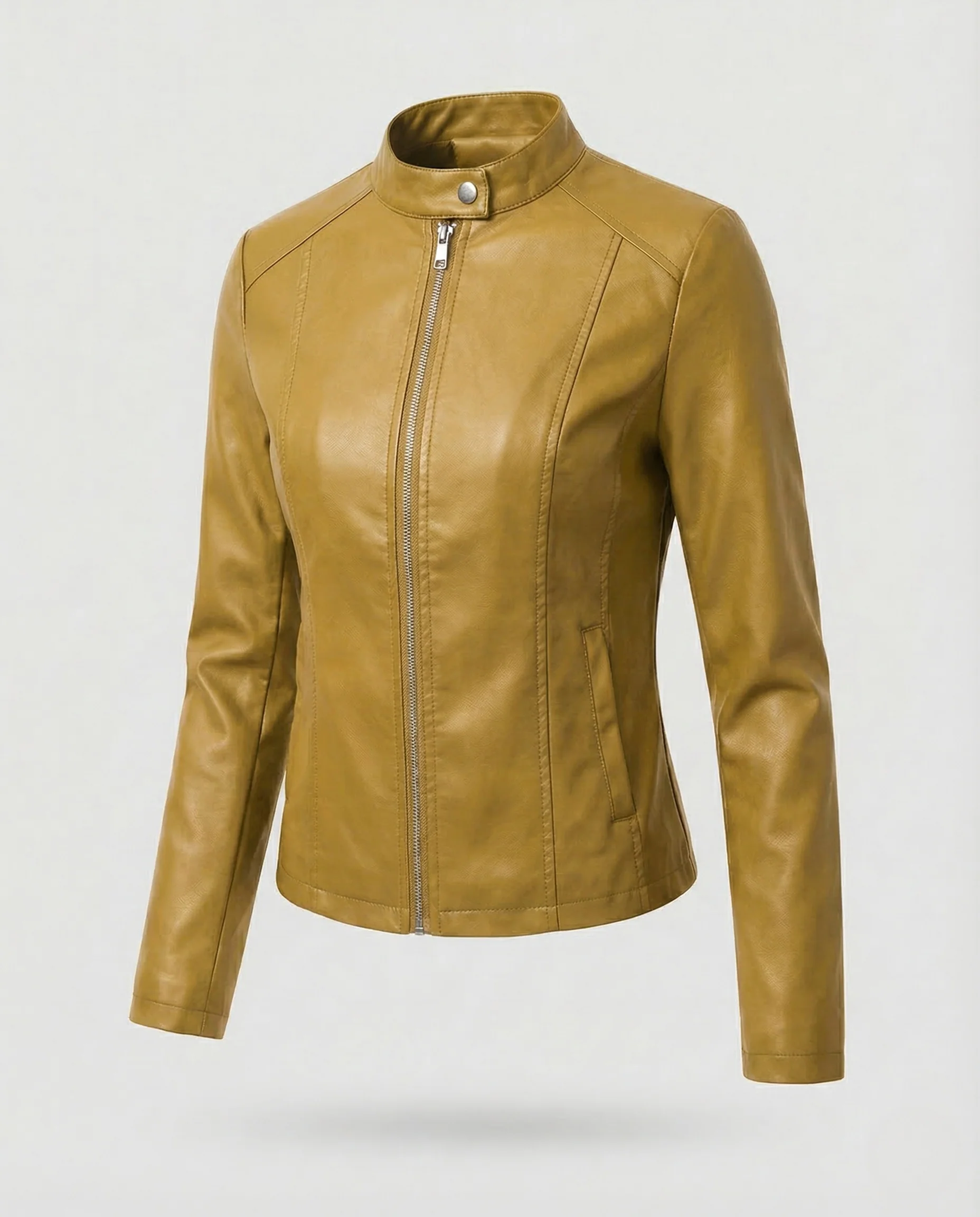 Damen Kunstlederjacke Kurz Minimalistisch - Image 15
