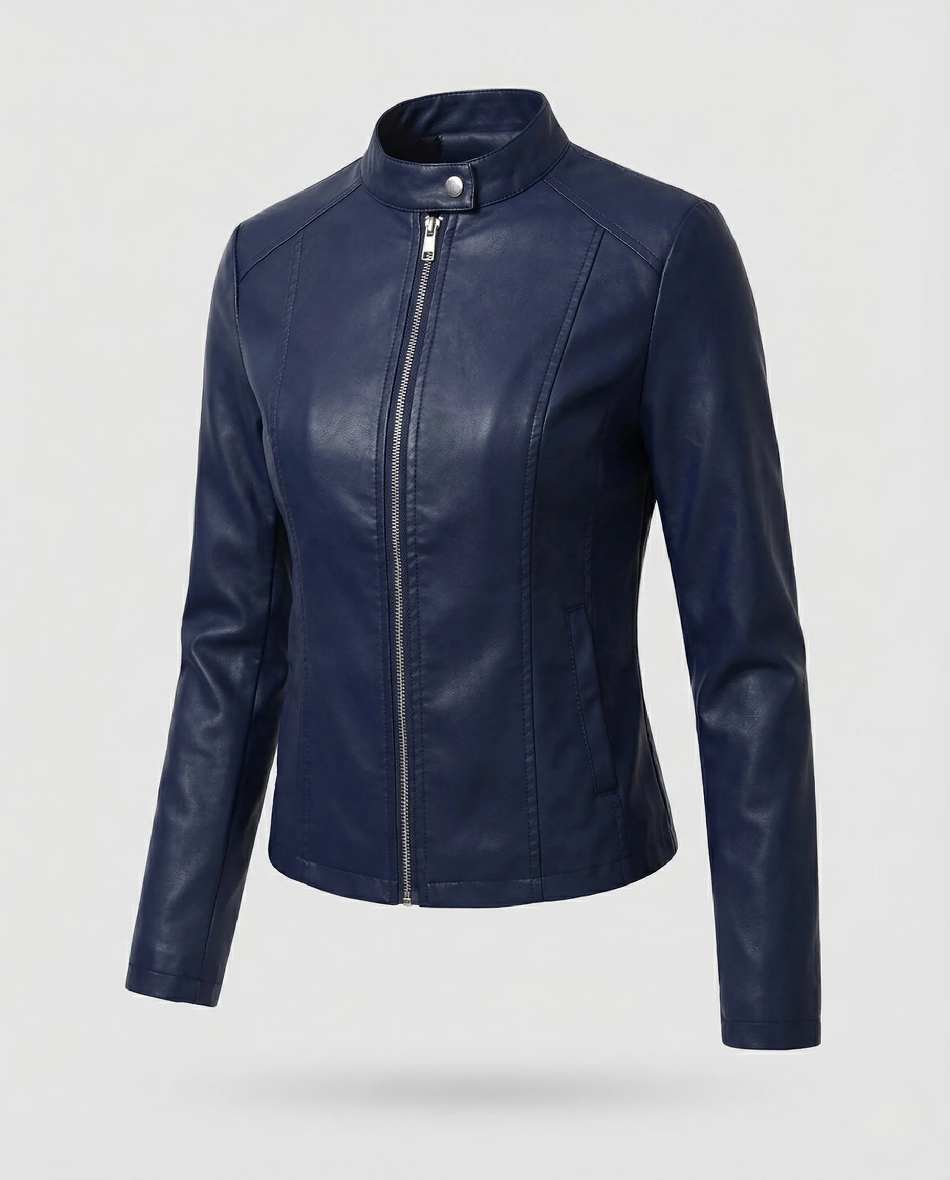 Damen Kunstlederjacke Kurz Minimalistisch - Image 5