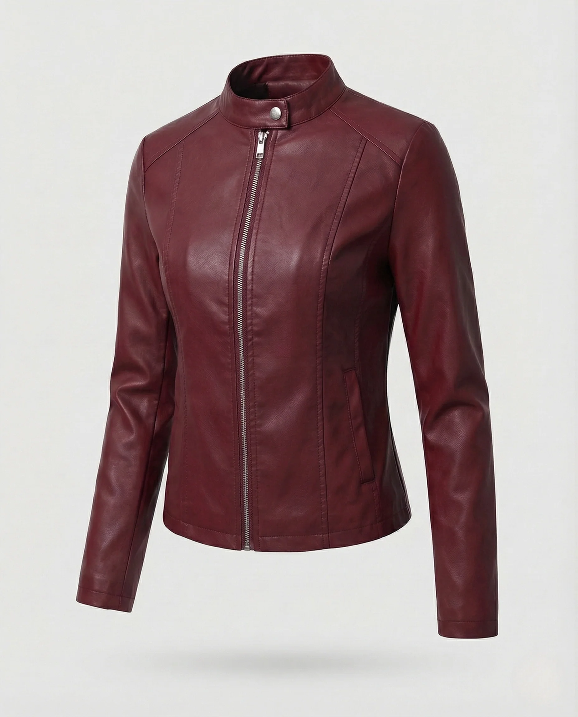 Damen Kunstlederjacke Kurz Minimalistisch - Image 7