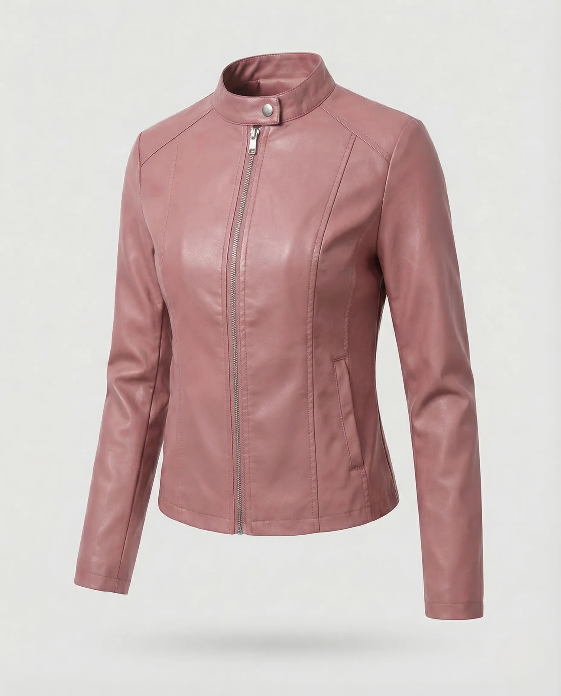Damen Kunstlederjacke Kurz Minimalistisch - Image 8