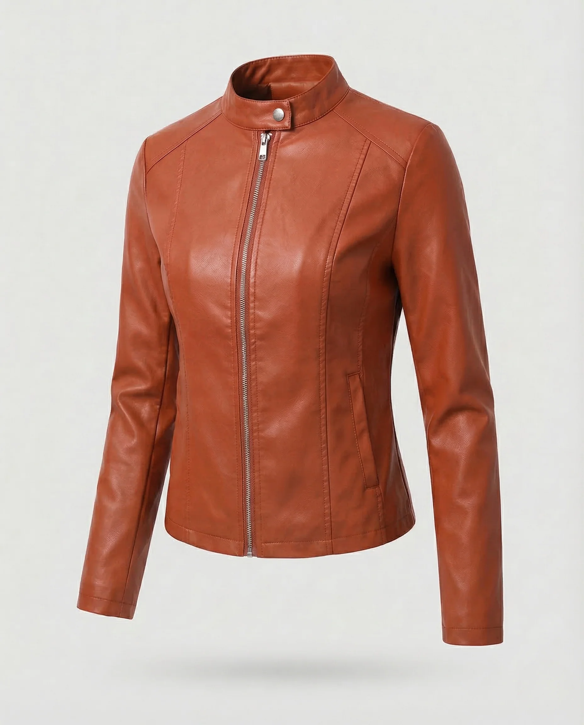 Damen Kunstlederjacke Kurz Minimalistisch - Image 9