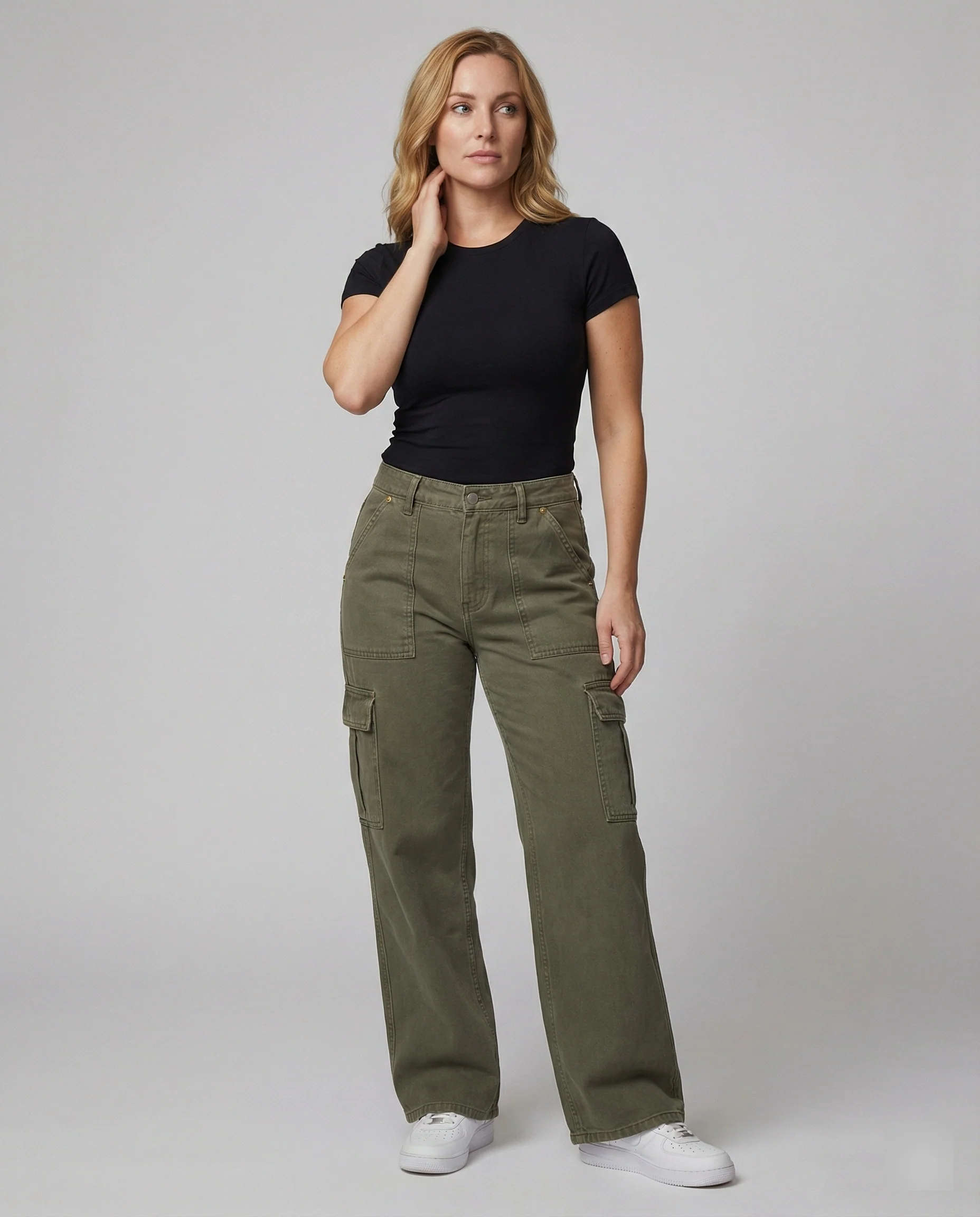 Kurze funktionale Cargohose im Workwear-Stil mit weitem Bein und verstellbarem Saum Heidi-Mode