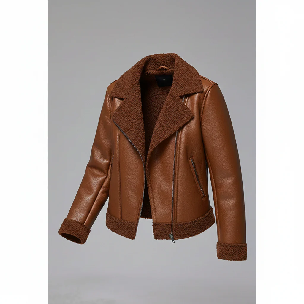 Damen Lederjacke Schwarz gefüttert - Image 6