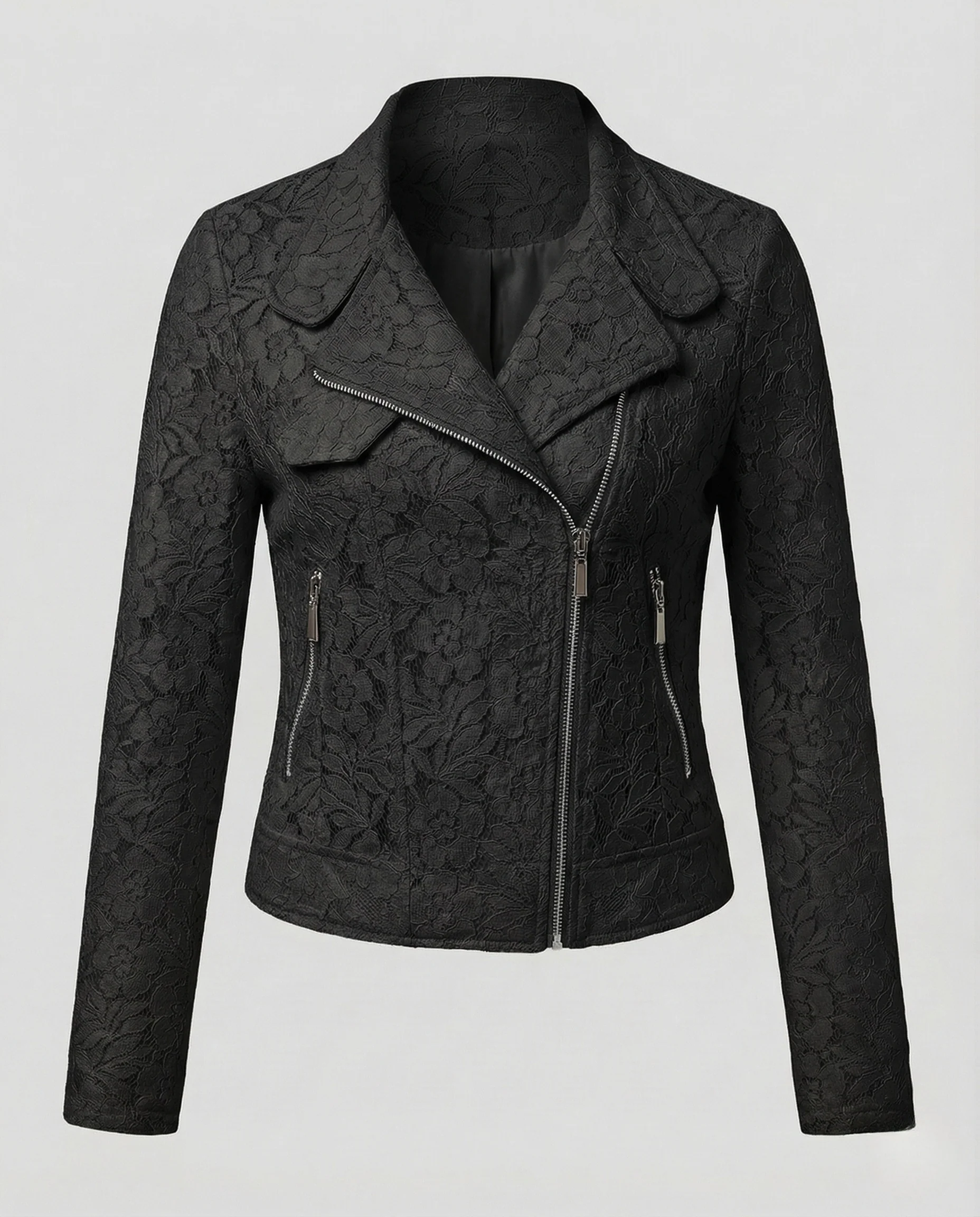 Damen Spitzen Bikerjacke Gefüttert - Image 6