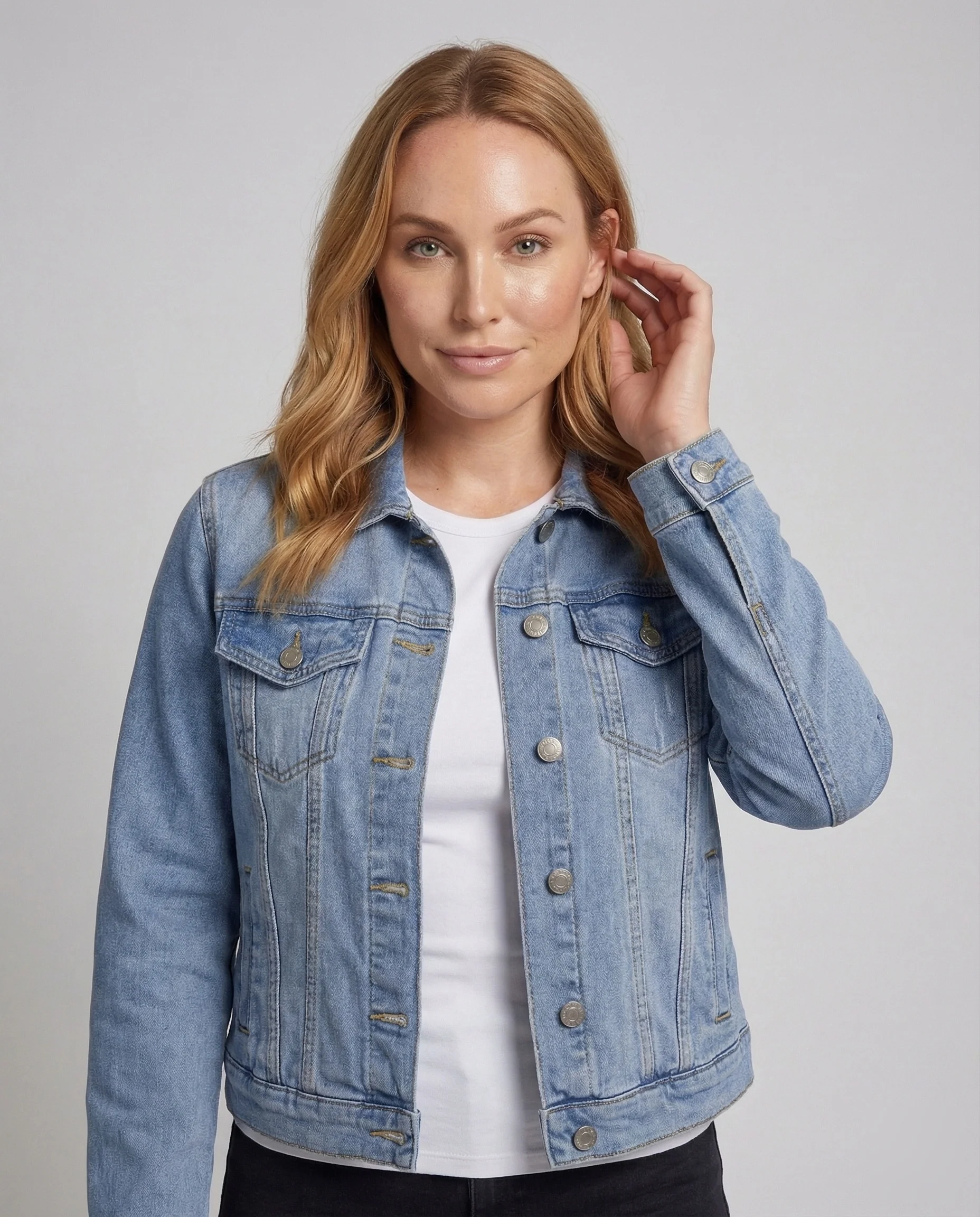 Damen Jeansjacke Boxy Druckknöpfe - Image 2