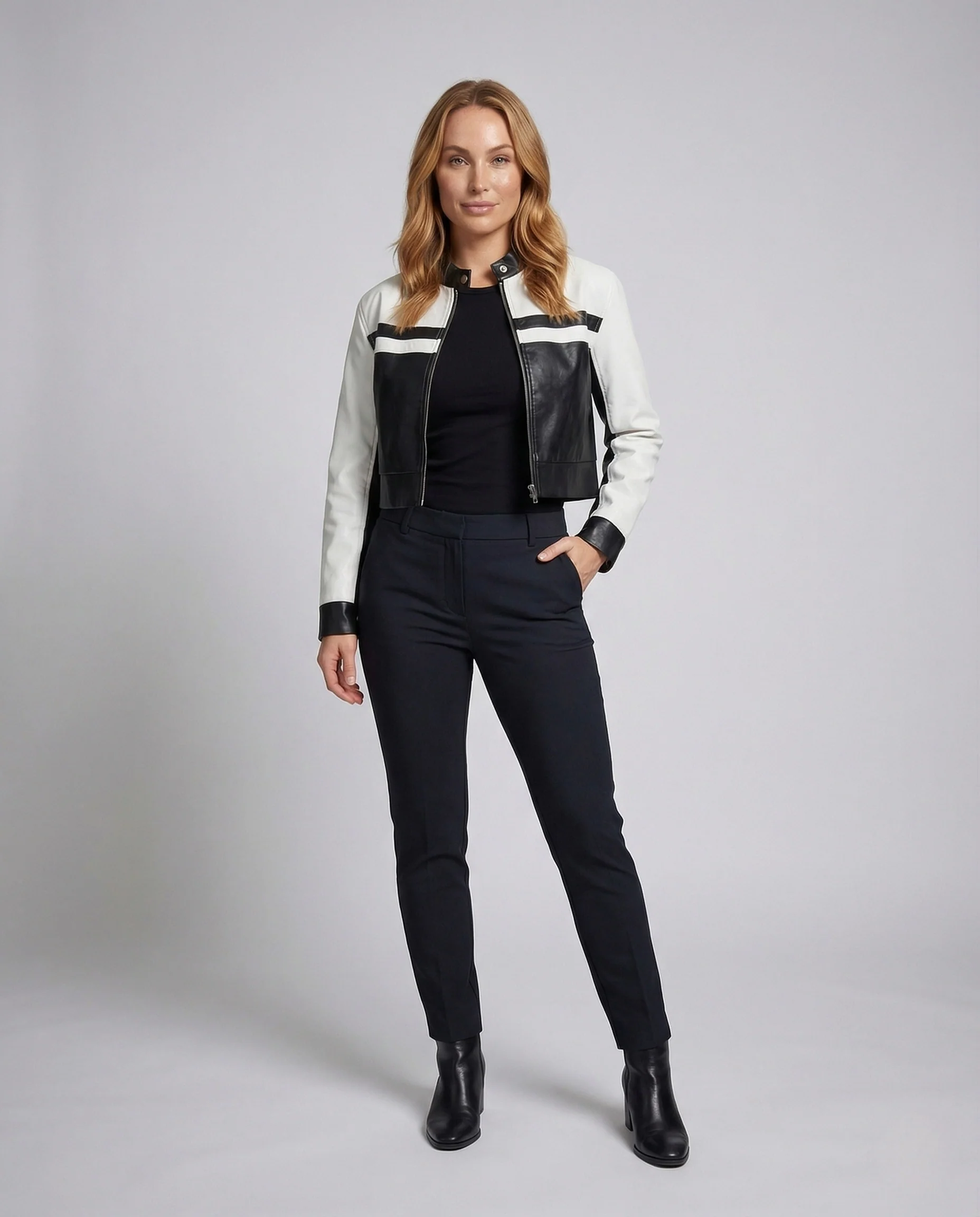 Damen Kunstleder Bikerjacke Kurz Reißverschluss