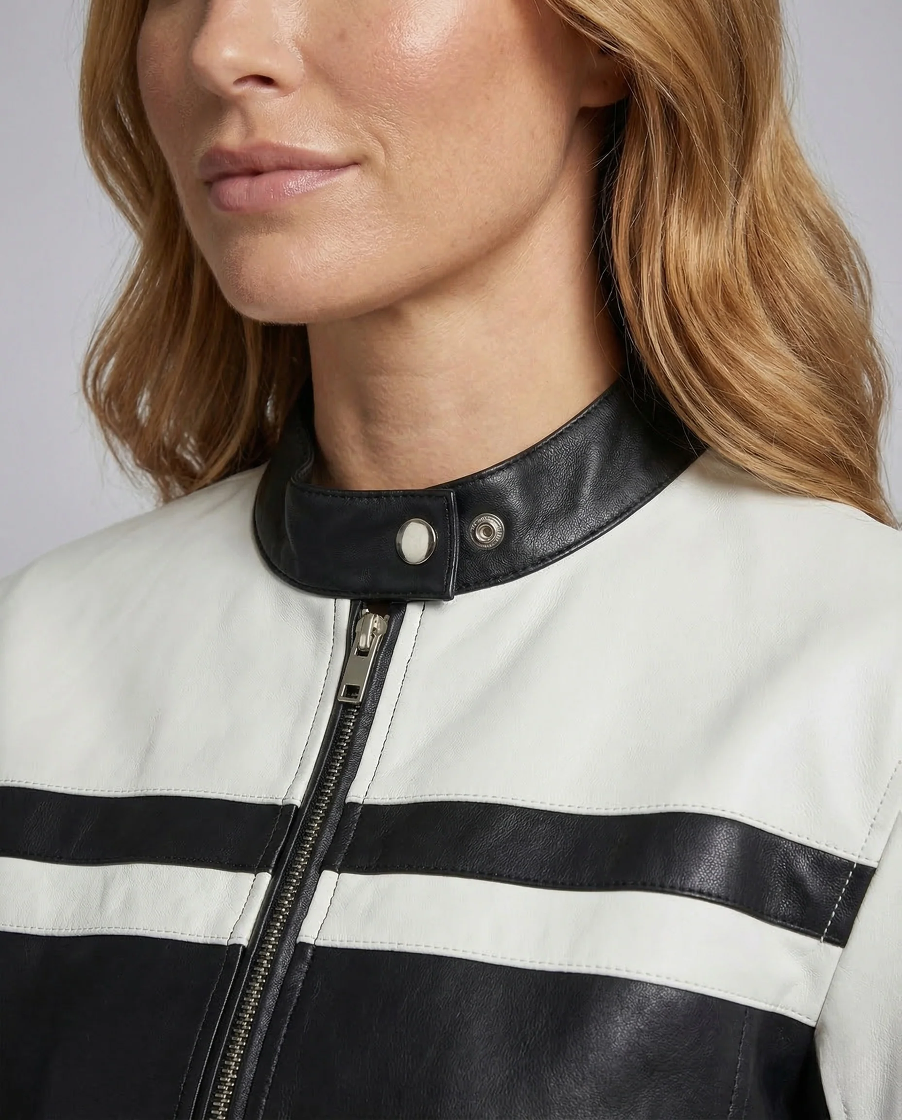 Damen Kunstleder Bikerjacke Kurz Reißverschluss - Image 3