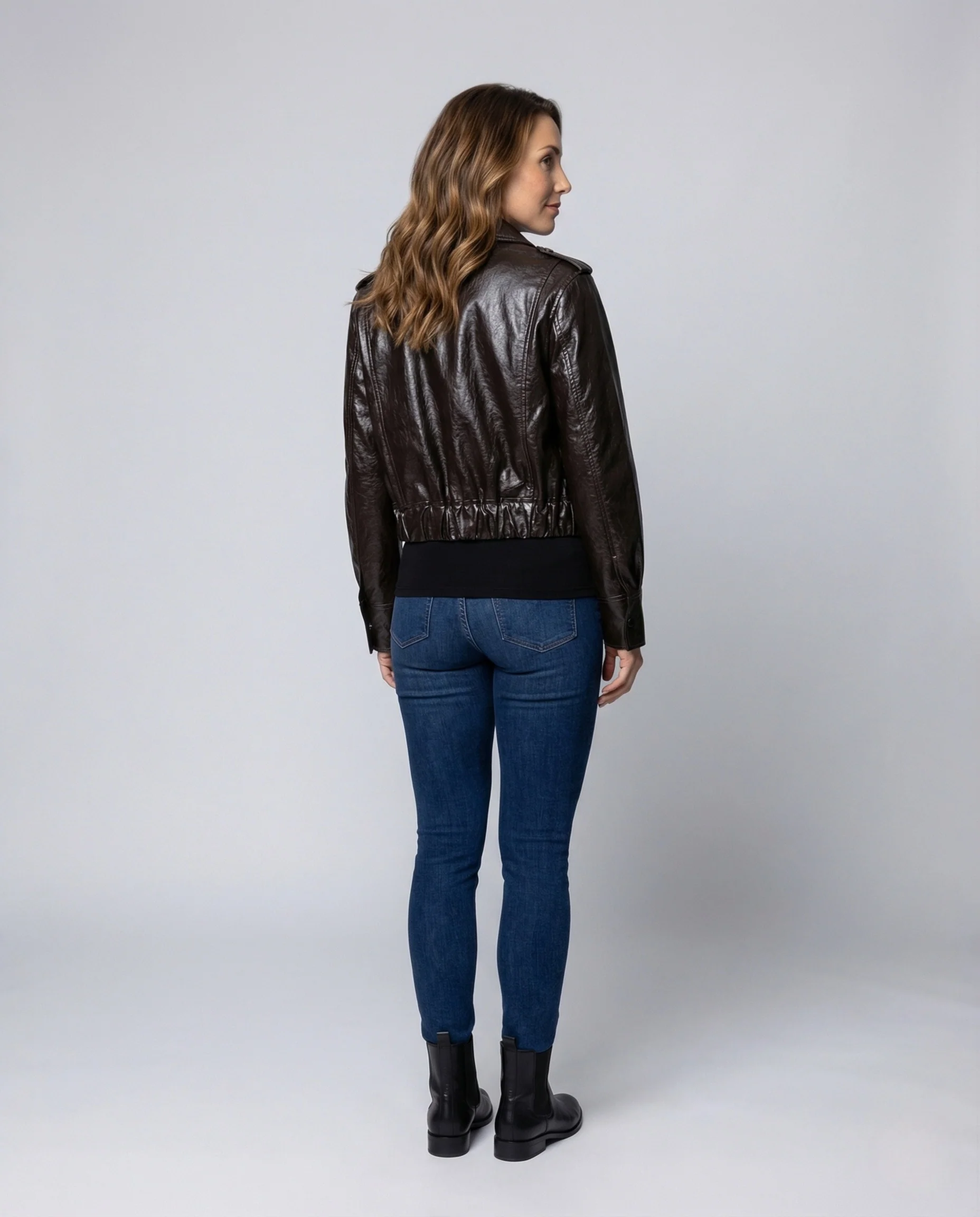 Damen Kunstlederjacke Kurz Tunnelzugbund - Image 4
