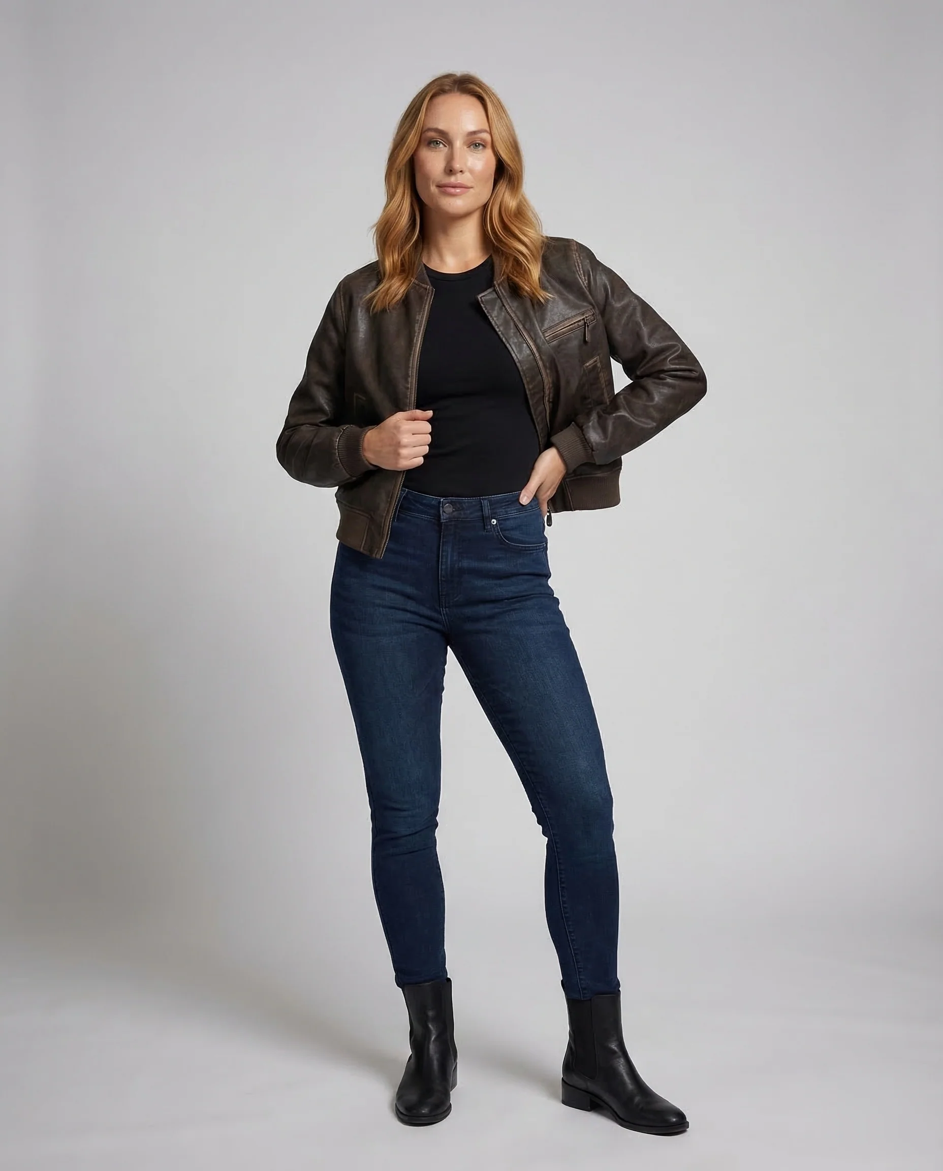 Damen Lederblouson Bomberjacke Kurz