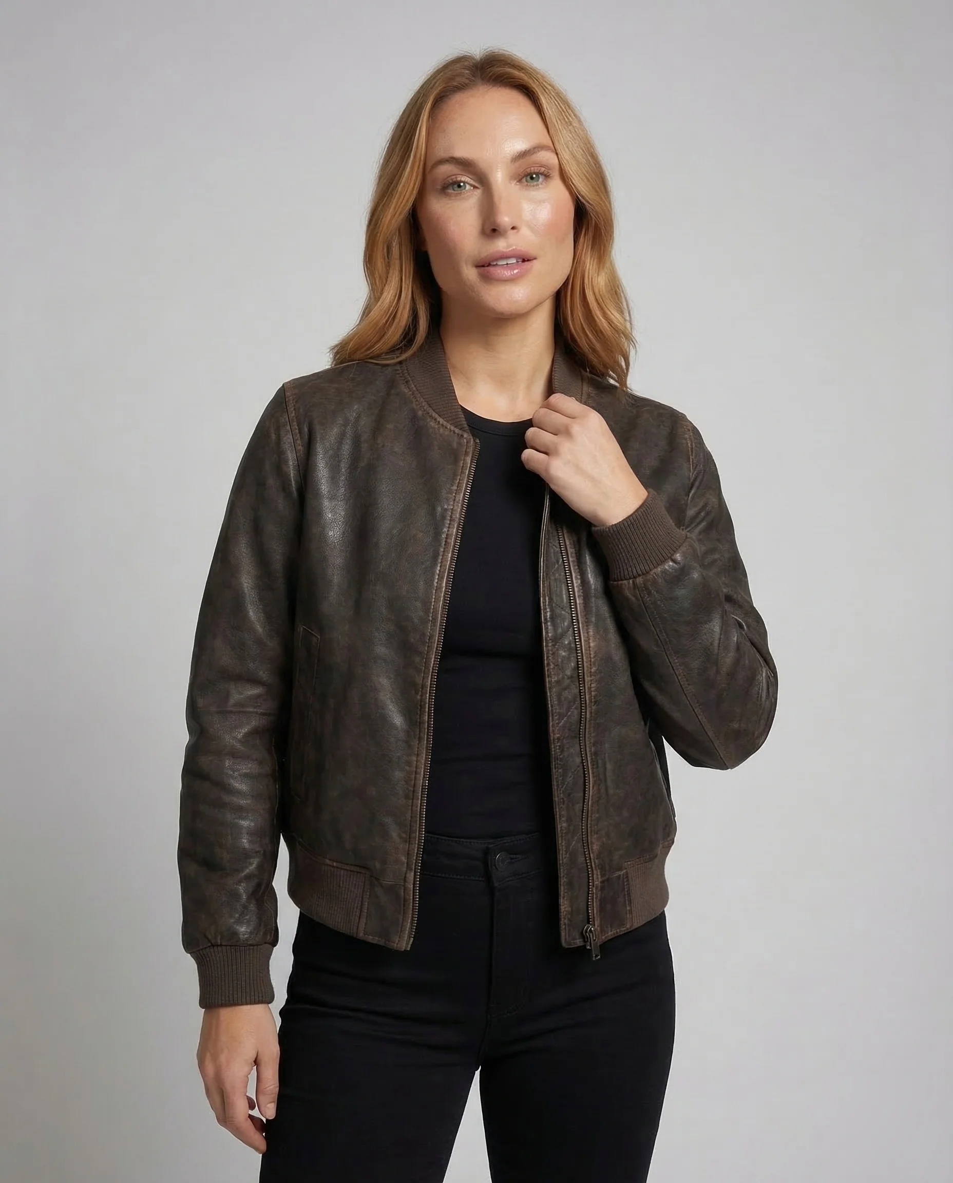 Damen Lederblouson Bomberjacke Kurz - Image 2
